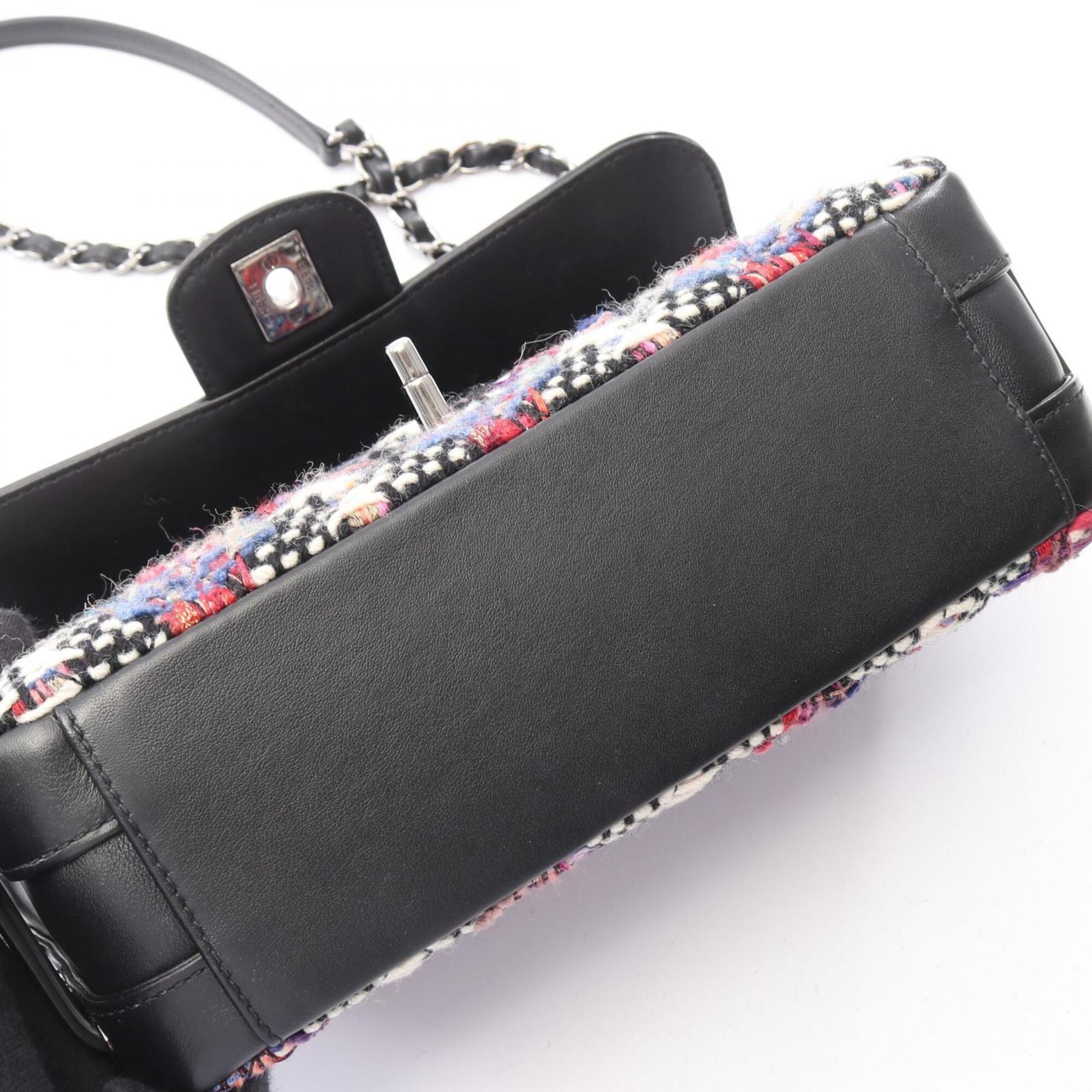 Chanel Black Multi-Color Fabric Leather Handbag Shoulder Bag (Pre-Owned)