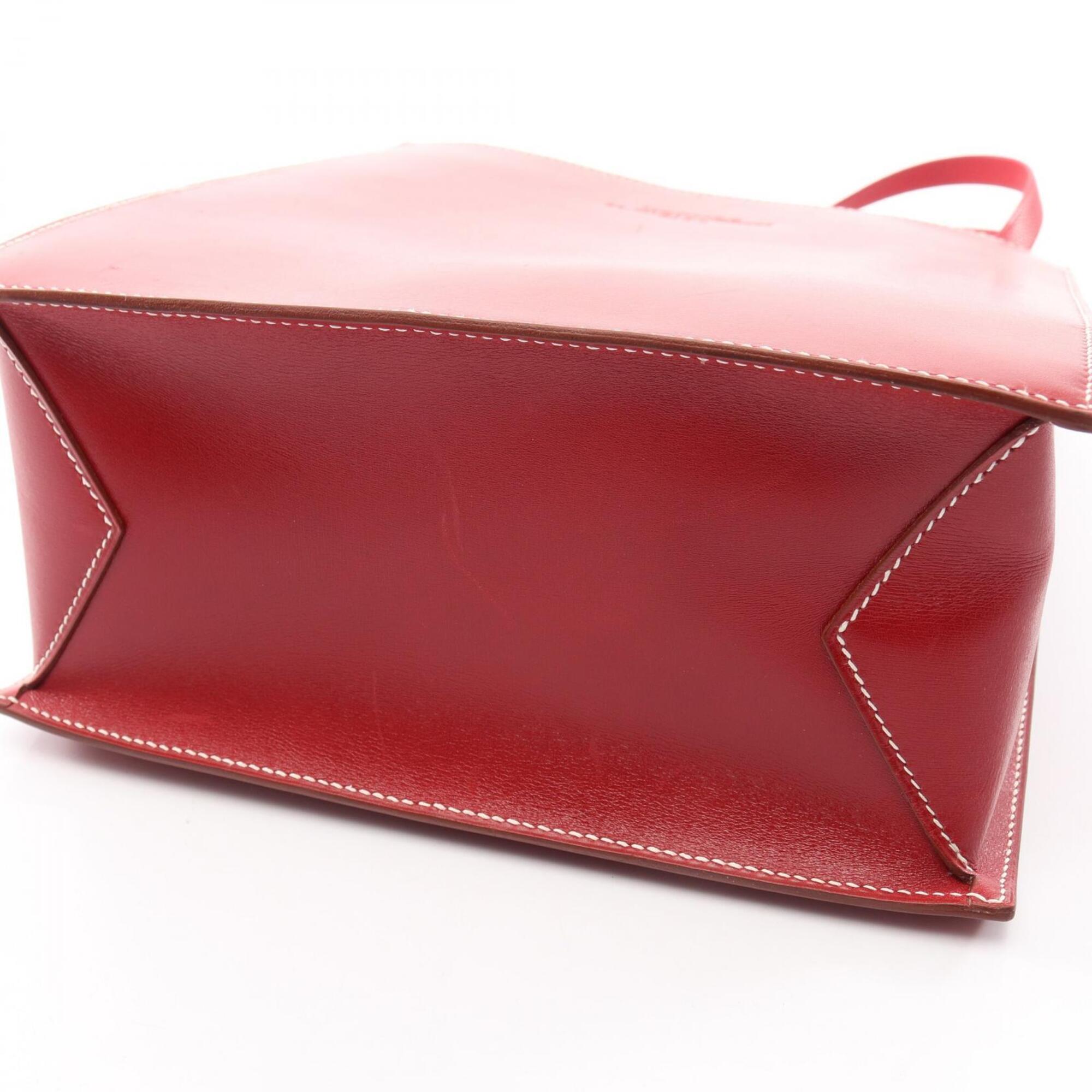 Hermes Red Color Chevre Leather Box Calf Leather Handbag (Pre-Owned)