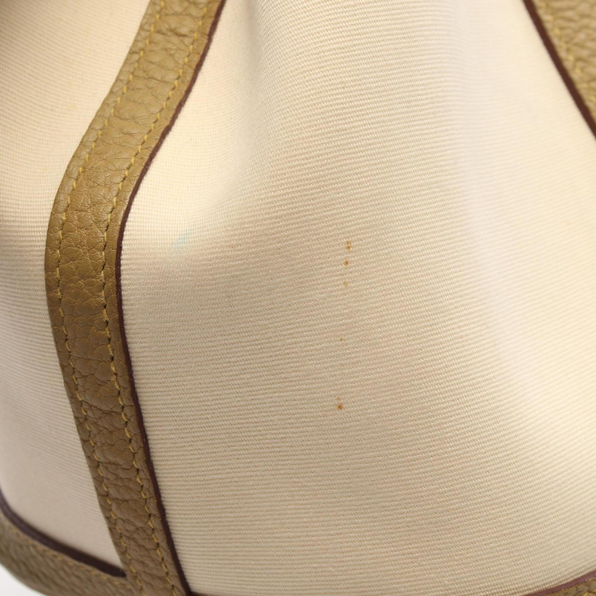 Hermes Ivory Khaki Toile Officier Negonda Leather Handbag Tote Bag (Pre-Owned)