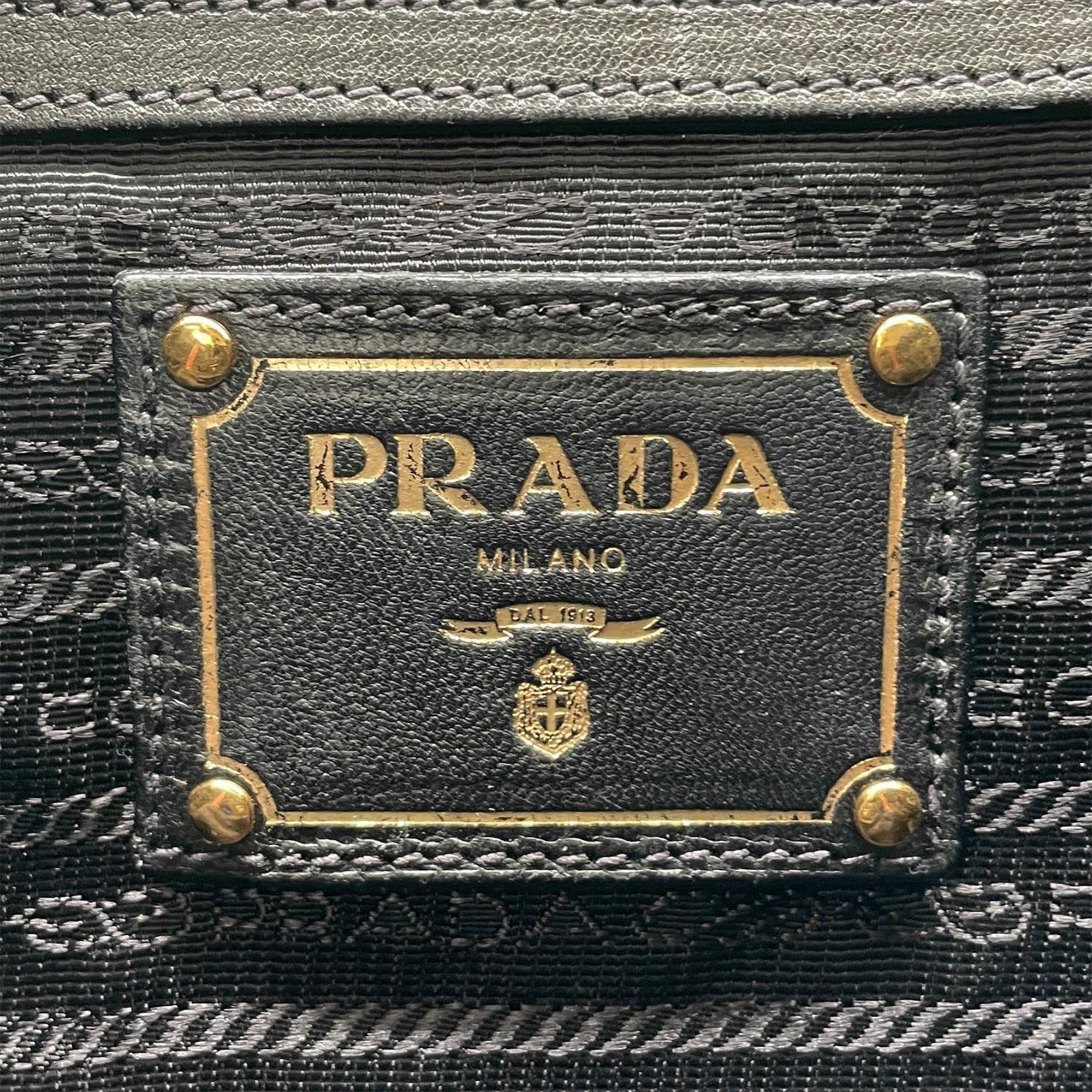 Prada Black Brown Nylon Leather Tote Bag (Pre-Owned)