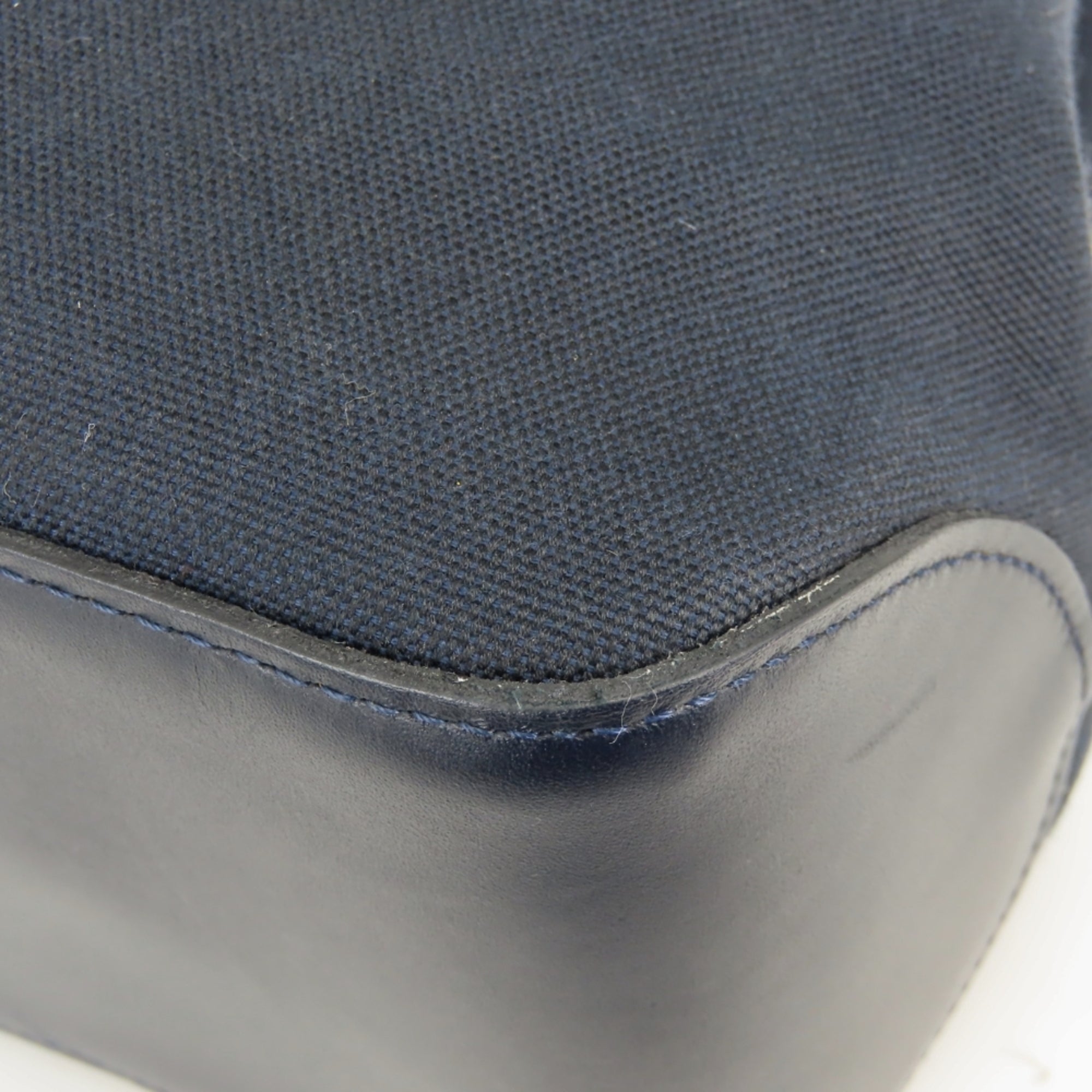 Longchamp Navy Canvas Leather Handbag (Pre-Owned)