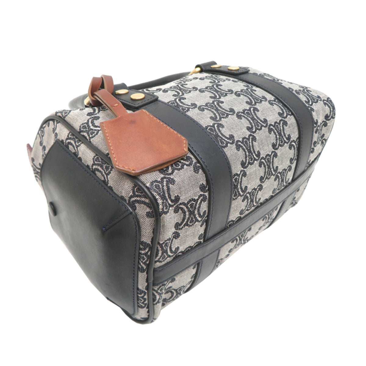 Celine Black Gray Leather Jacquard Boston Bag (Pre-Owned)