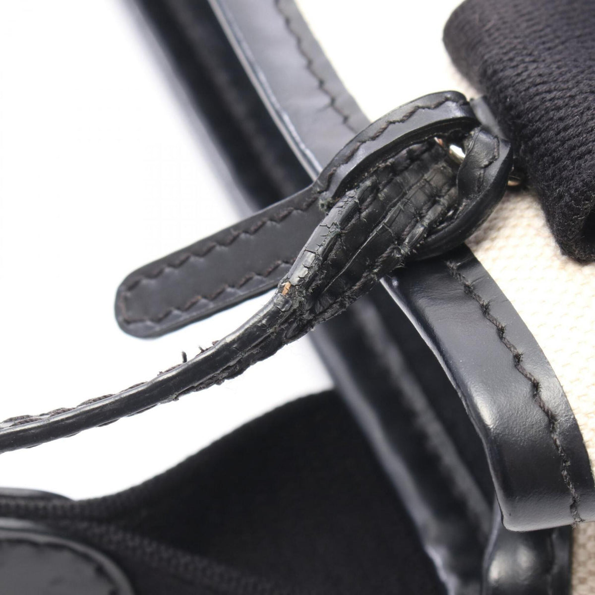 Balenciaga Black Ivory Canvas Leather Handbag Pouch (Pre-Owned)