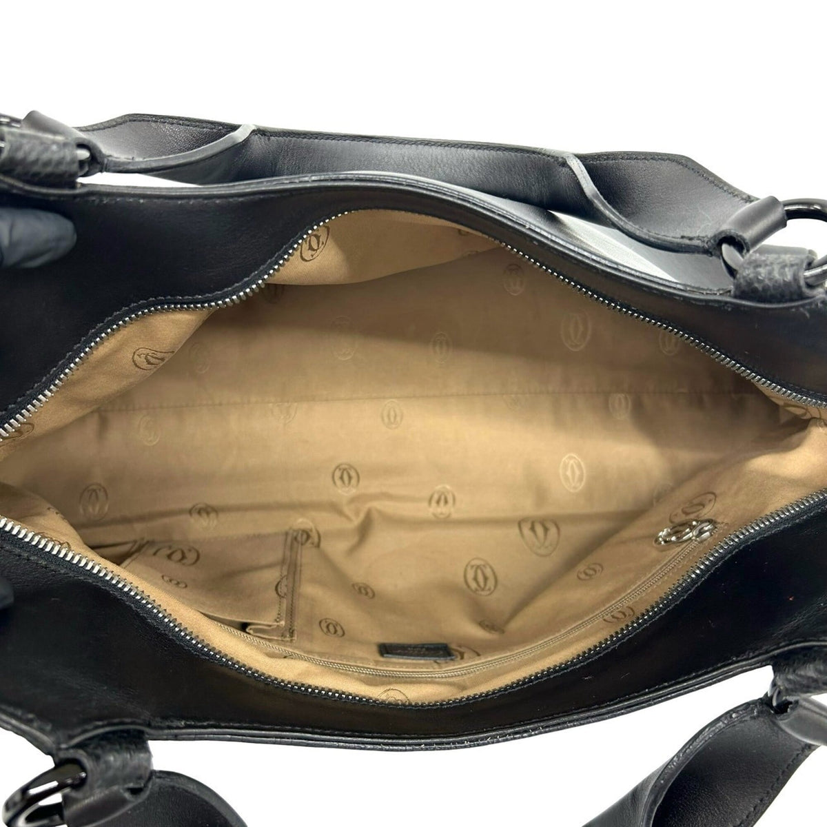 Cartier Black Leather Boston Bag Handbag Tote Bag (Pre-Owned)