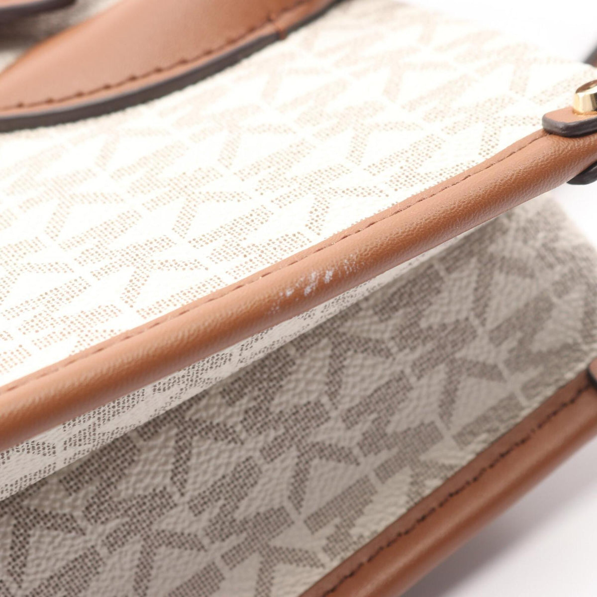 Michael Kors Brown White Leather Pvc Coated Canvas Handbag (Pre-Owned)