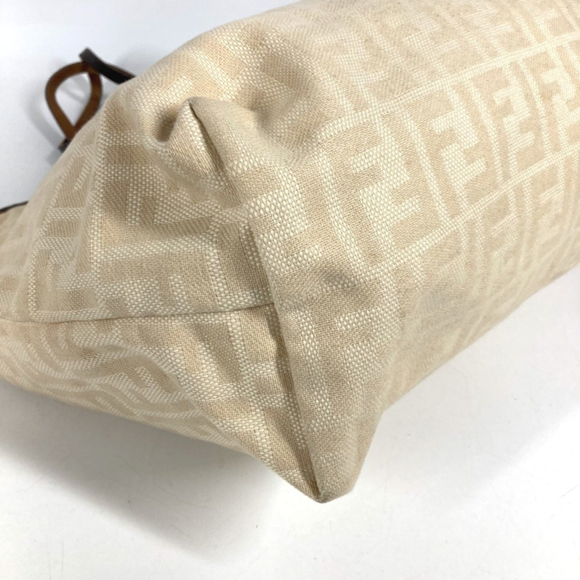 Fendi Beige Brown Yellow Canvas Leather Shoulder Bag Tote Bag (Pre-Owned)
