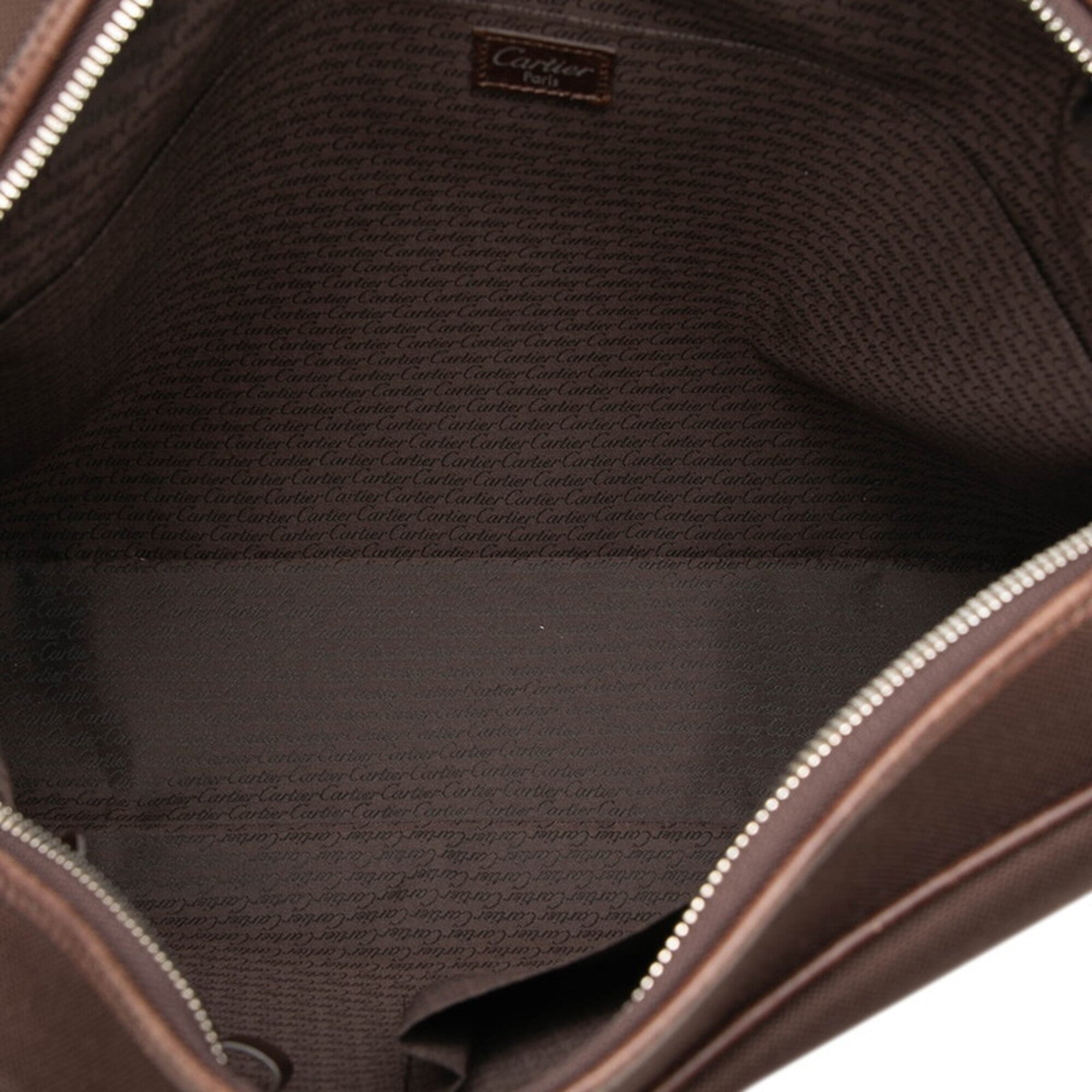 Cartier Brown Leather Messenger Bag Shoulder Bag (Pre-Owned)