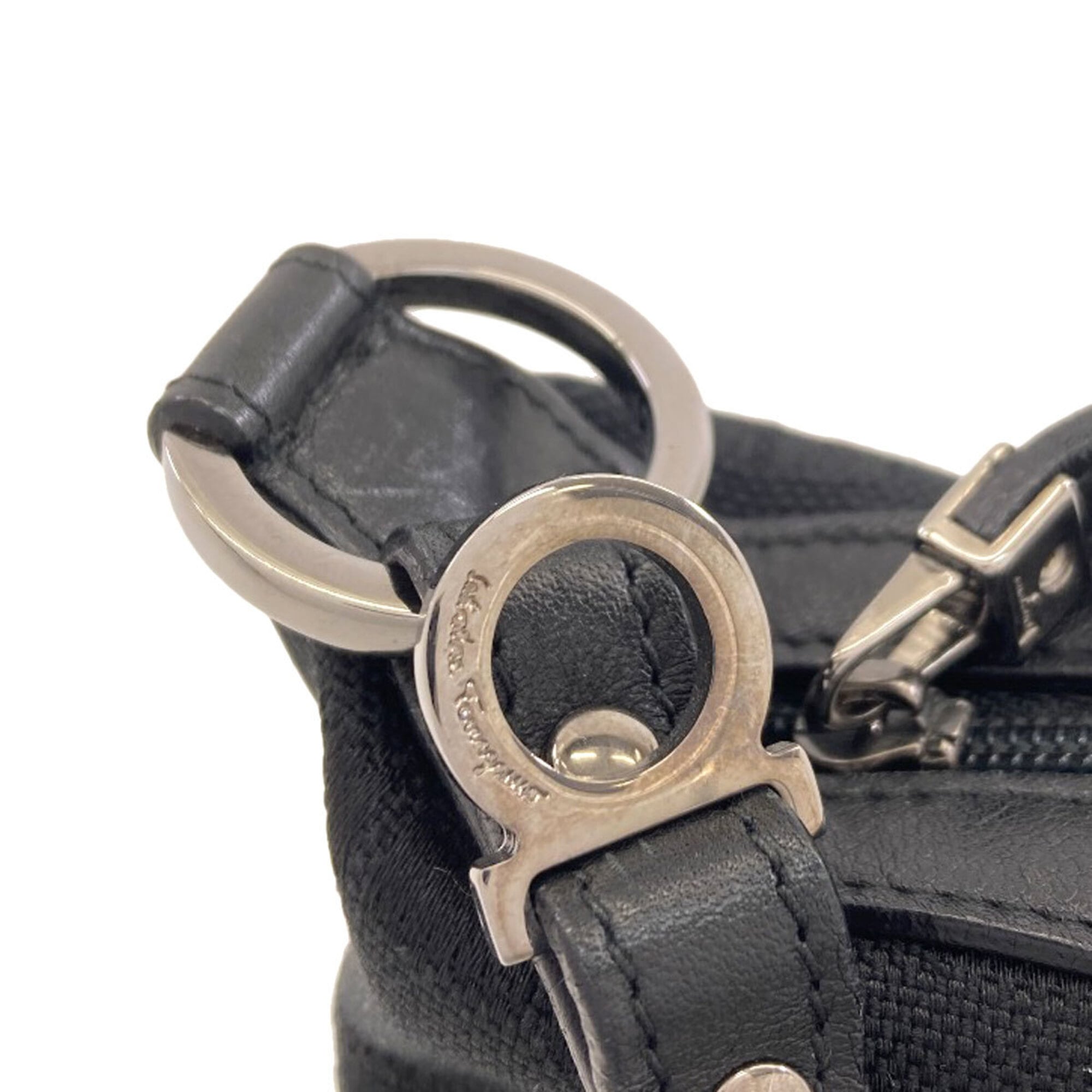 Salvatore Ferragamo Gancini Black Canvas Handbag (Pre-Owned)