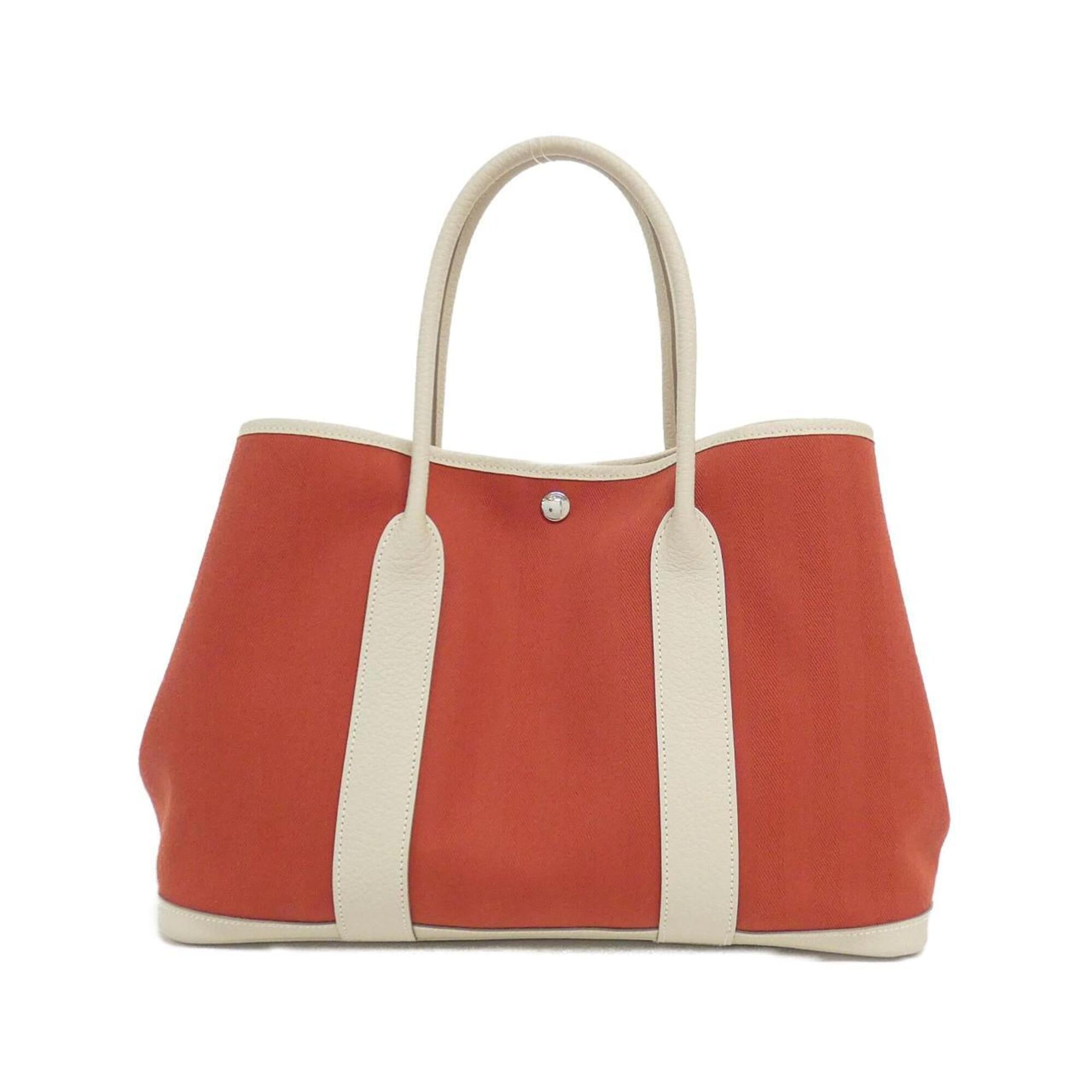 Hermes Red Color Toile Chevron Country Leather Handbag (Pre-Owned)
