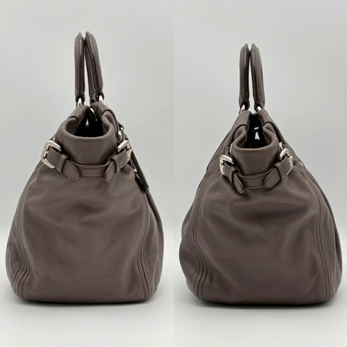 Prada Dark Gray Grayish Leather Tote Bag (Pre-Owned)