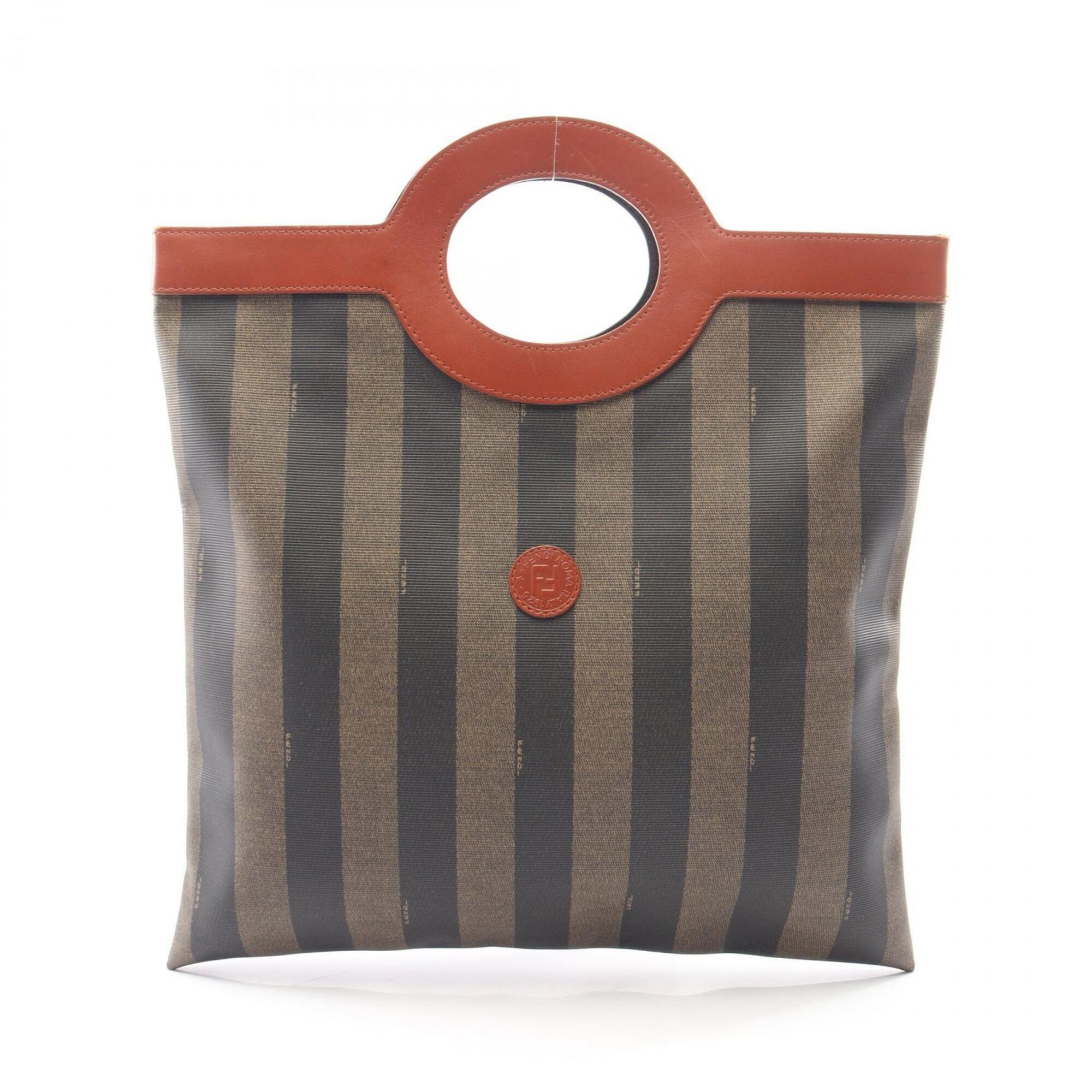 Fendi Beige Black Brown Coated Canvas Leather Handbag Tote Bag (Pre-Owned)