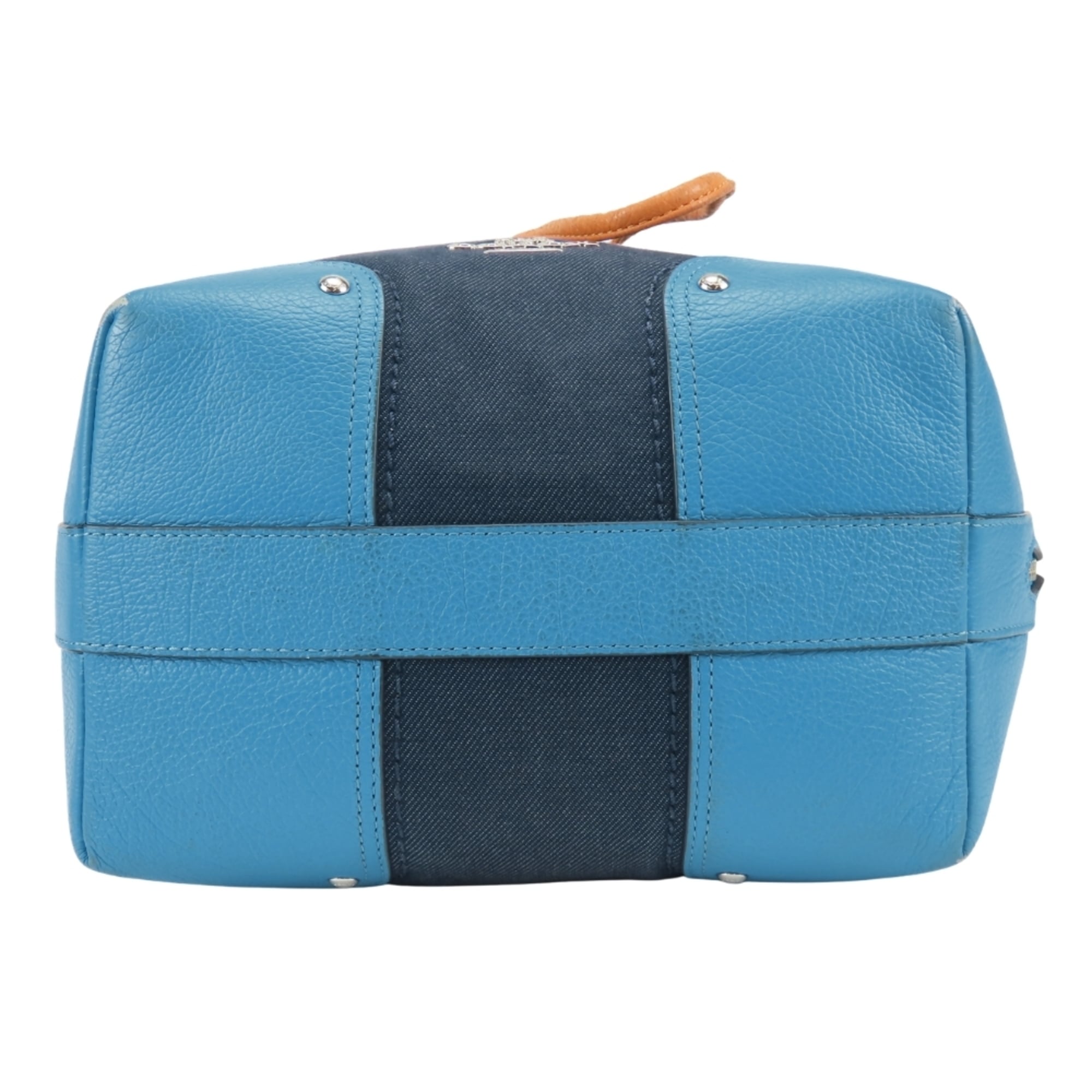 Coach Blue Grayish Orange Denim Leather Shoulder Bag (Pre-Owned)
