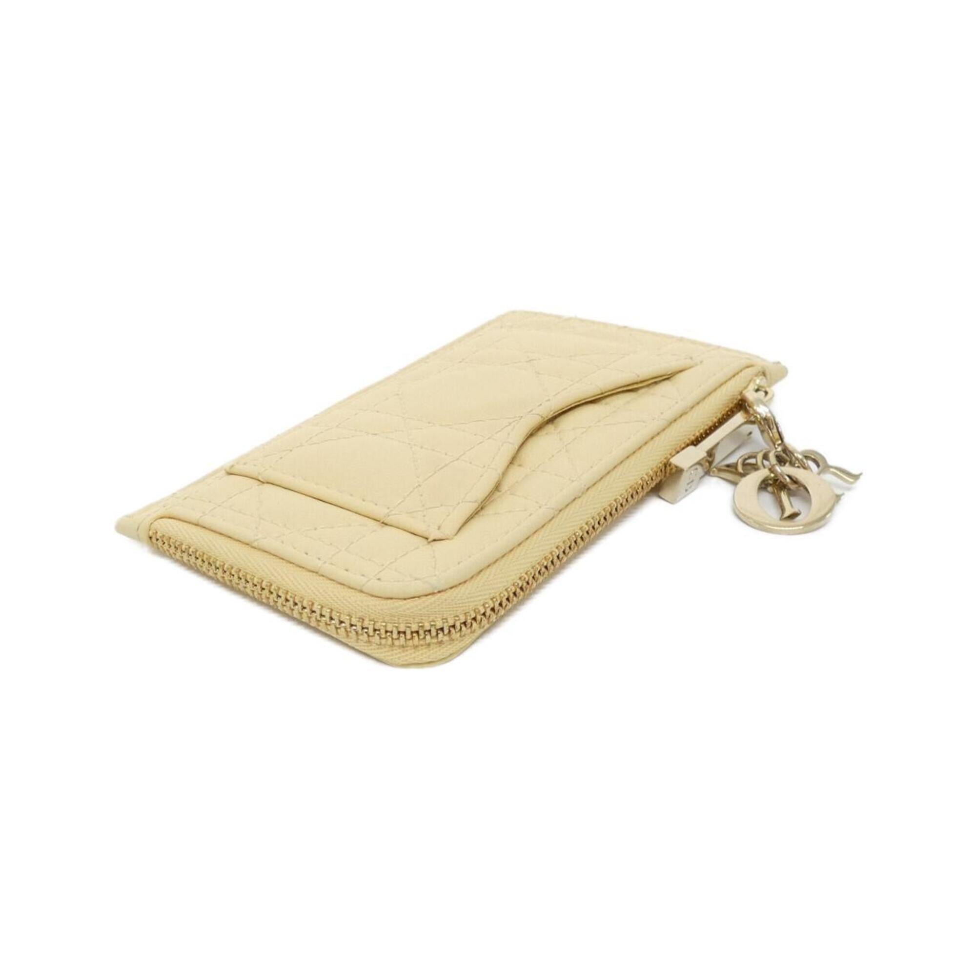 Christian Dior Pale Yellow Leather Coin Purse/Coin Case (Pre-Owned)