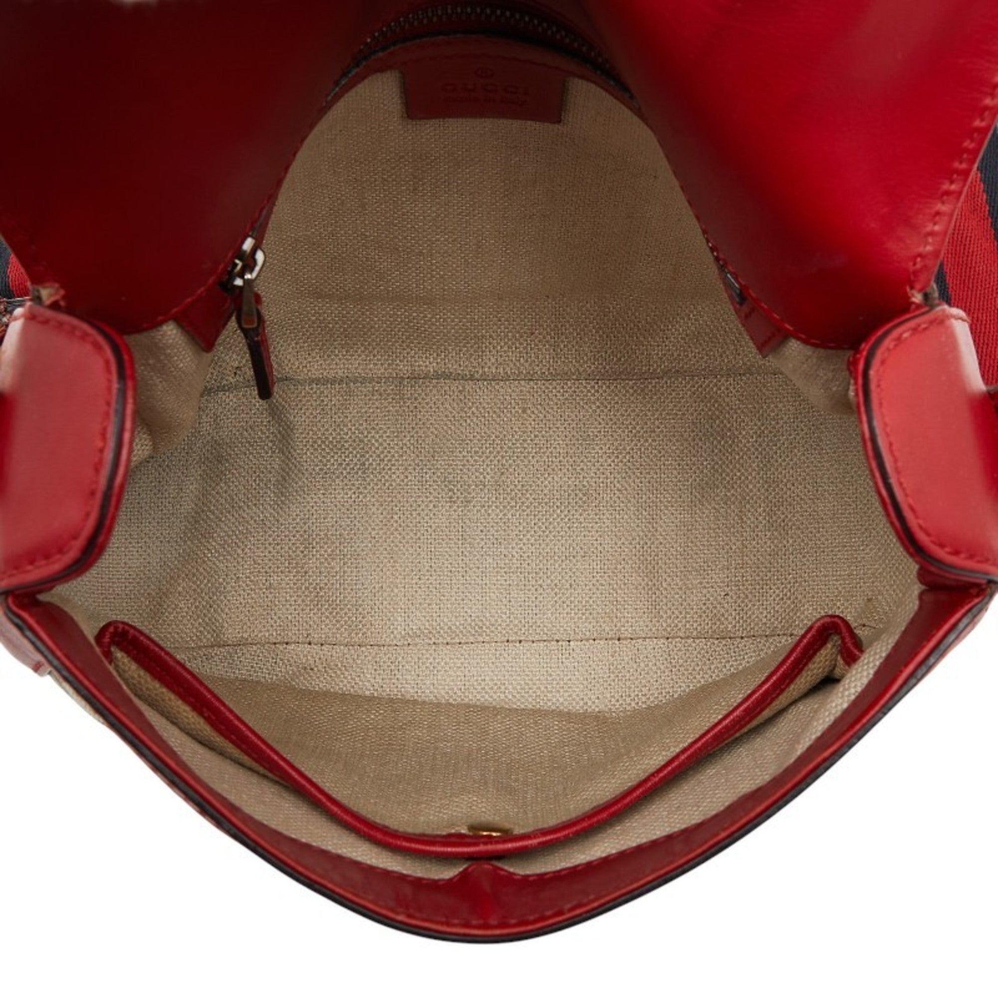 Gucci Beige Red Color Canvas Leather Shoulder Bag (Pre-Owned)