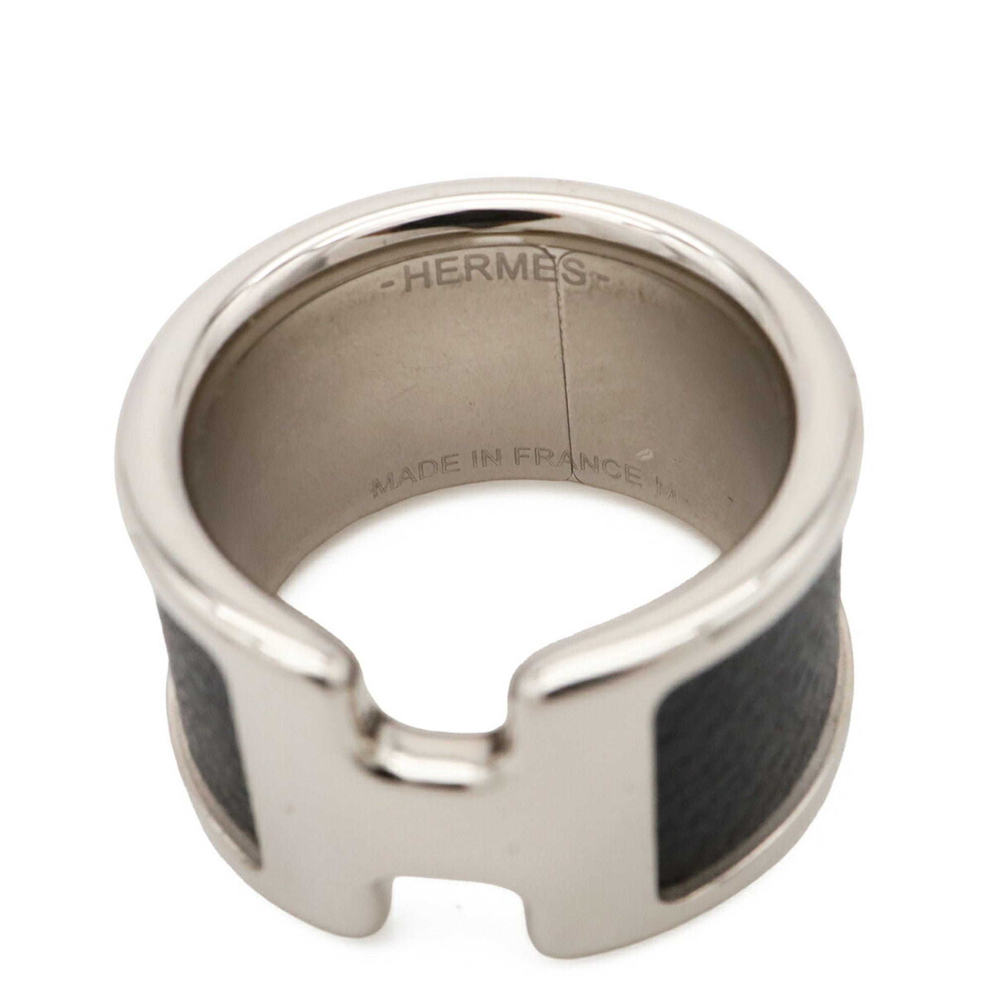 Hermes Silver Black Metal Band Ring (Pre-Owned)