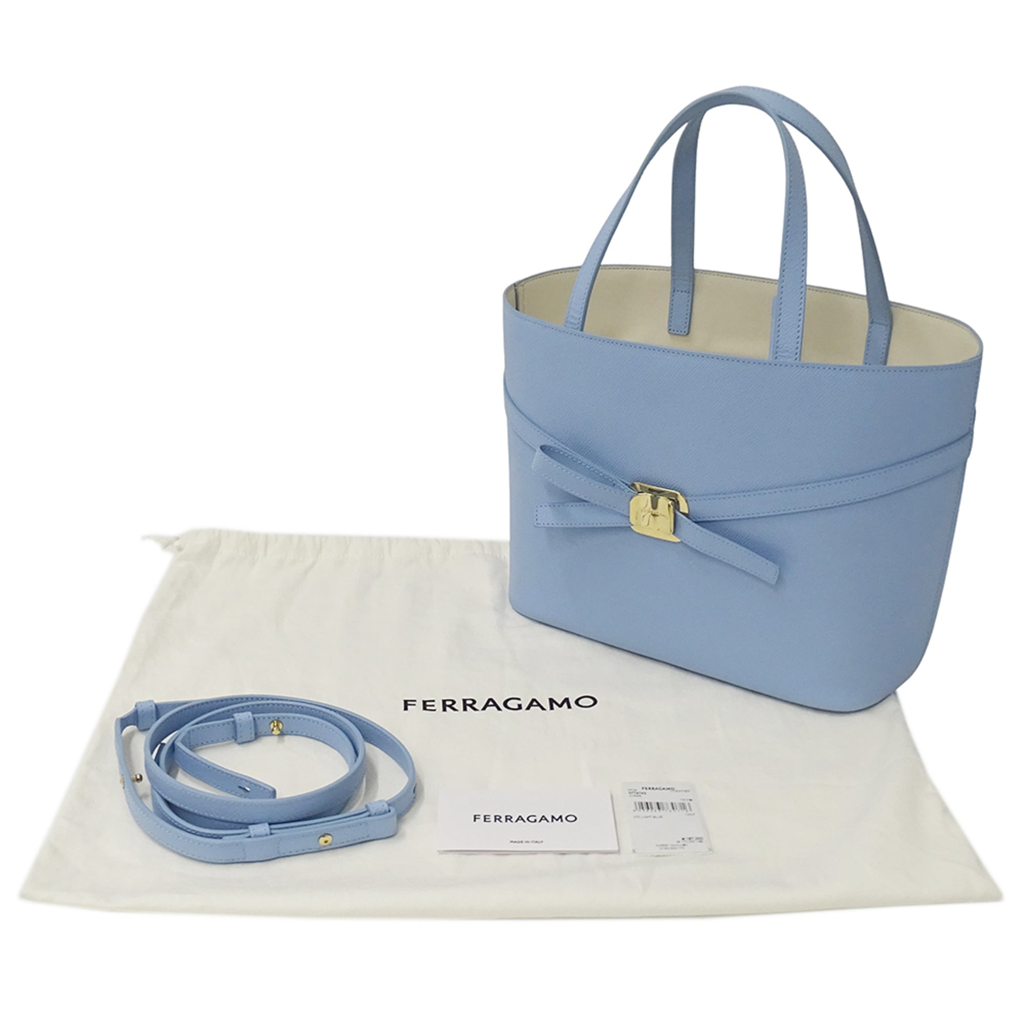 Salvatore Ferragamo Light Blue Leather Handbag Shoulder Bag Tote Bag (Pre-Owned)