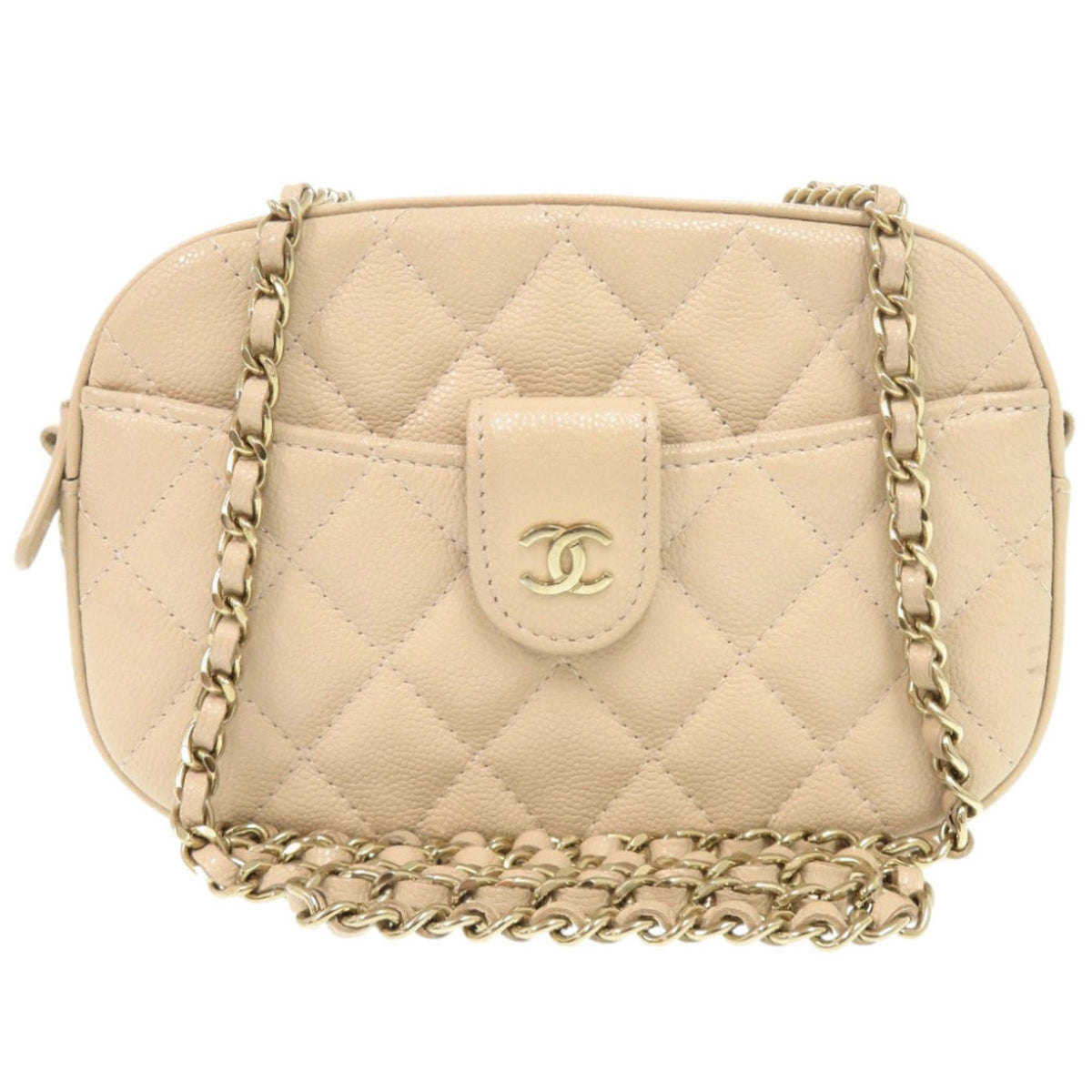 Chanel Beige Grained Calfskin Shoulder Bag (Pre-Owned)