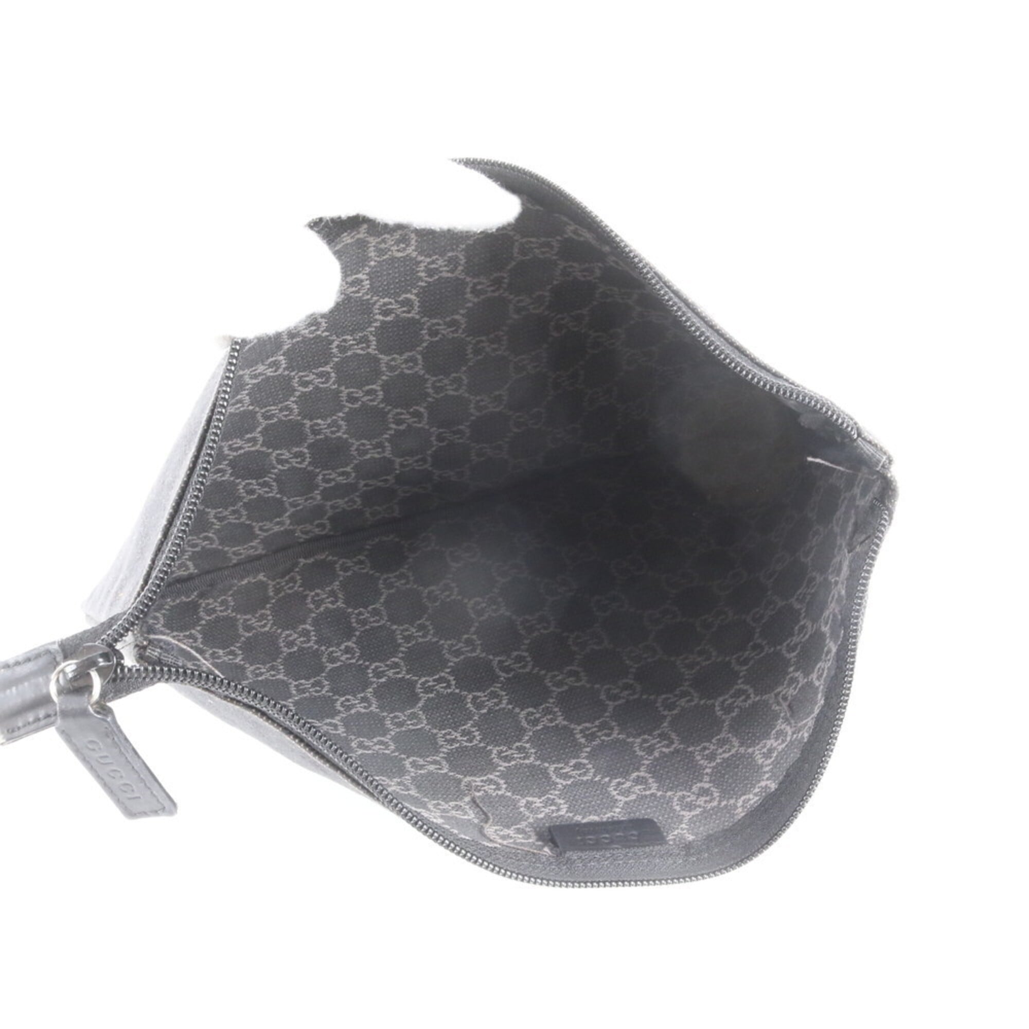 Gucci Black Gray Leather Canvas Clutch Bag Pouch (Pre-Owned)