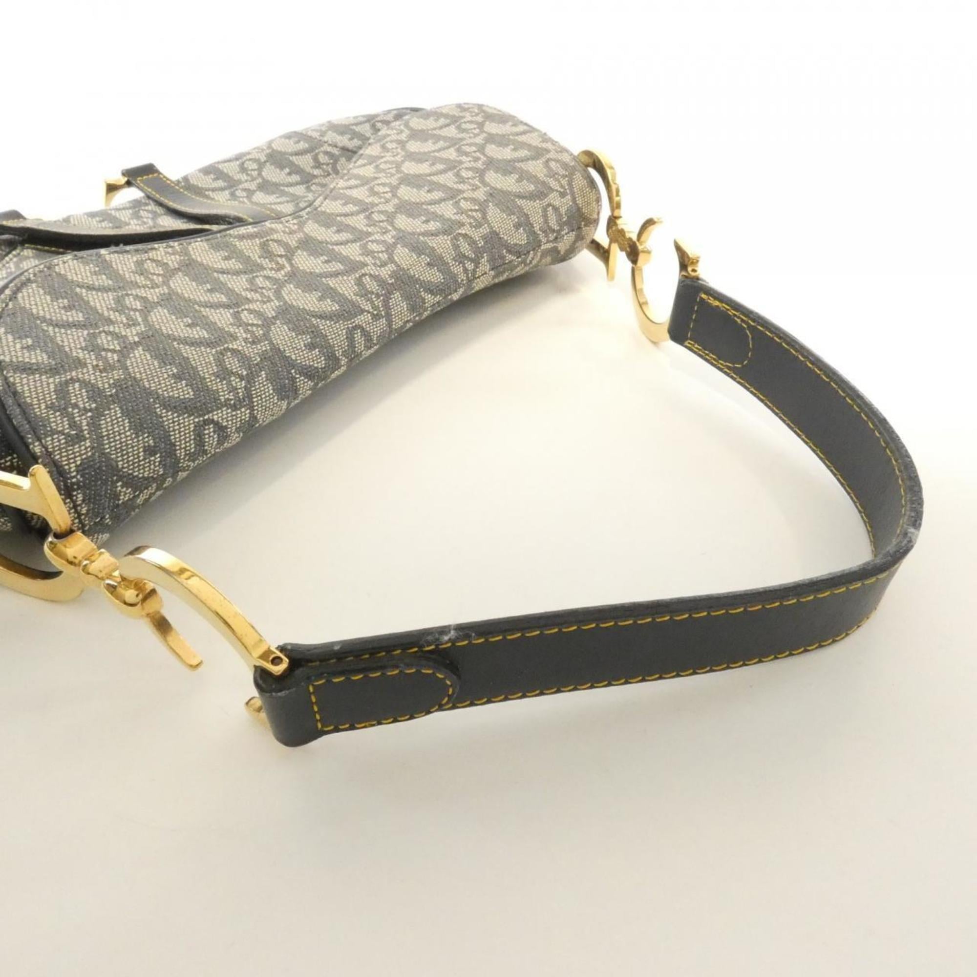 Christian Dior Beige Blue Canvas Shoulder Bag (Pre-Owned)