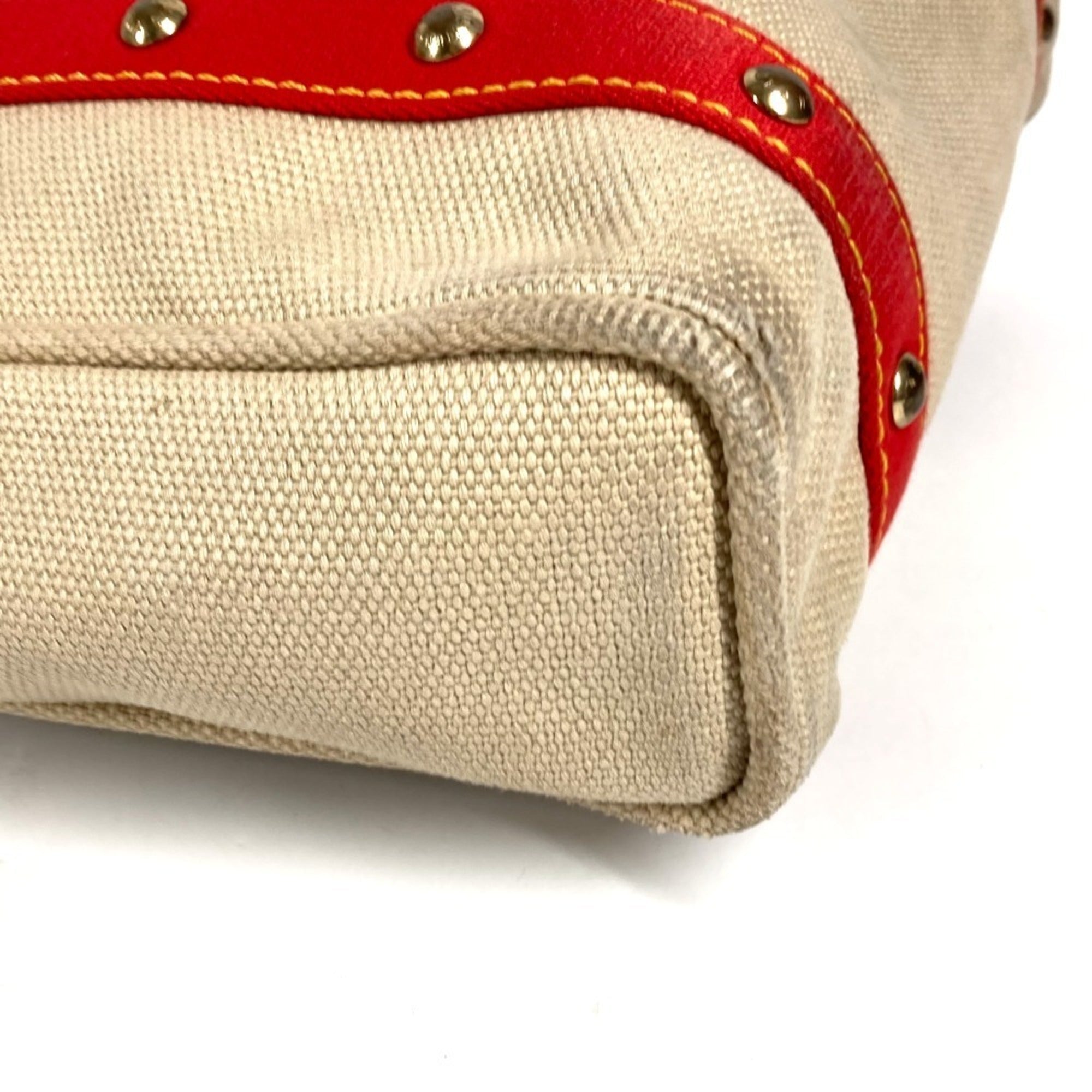 Louis Vuitton Beige Red Color Canvas Shoulder Bag Tote Bag (Pre-Owned)