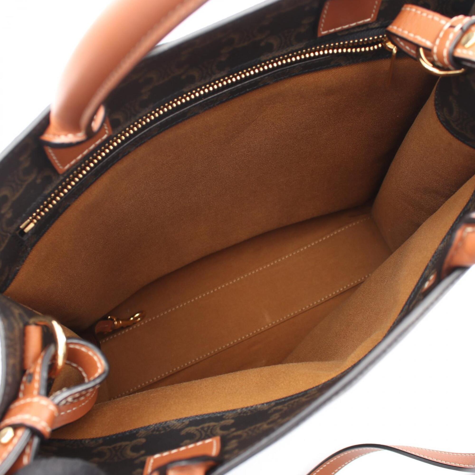 Celine Black Brown Coated Canvas Leather Handbag Tote Bag (Pre-Owned)