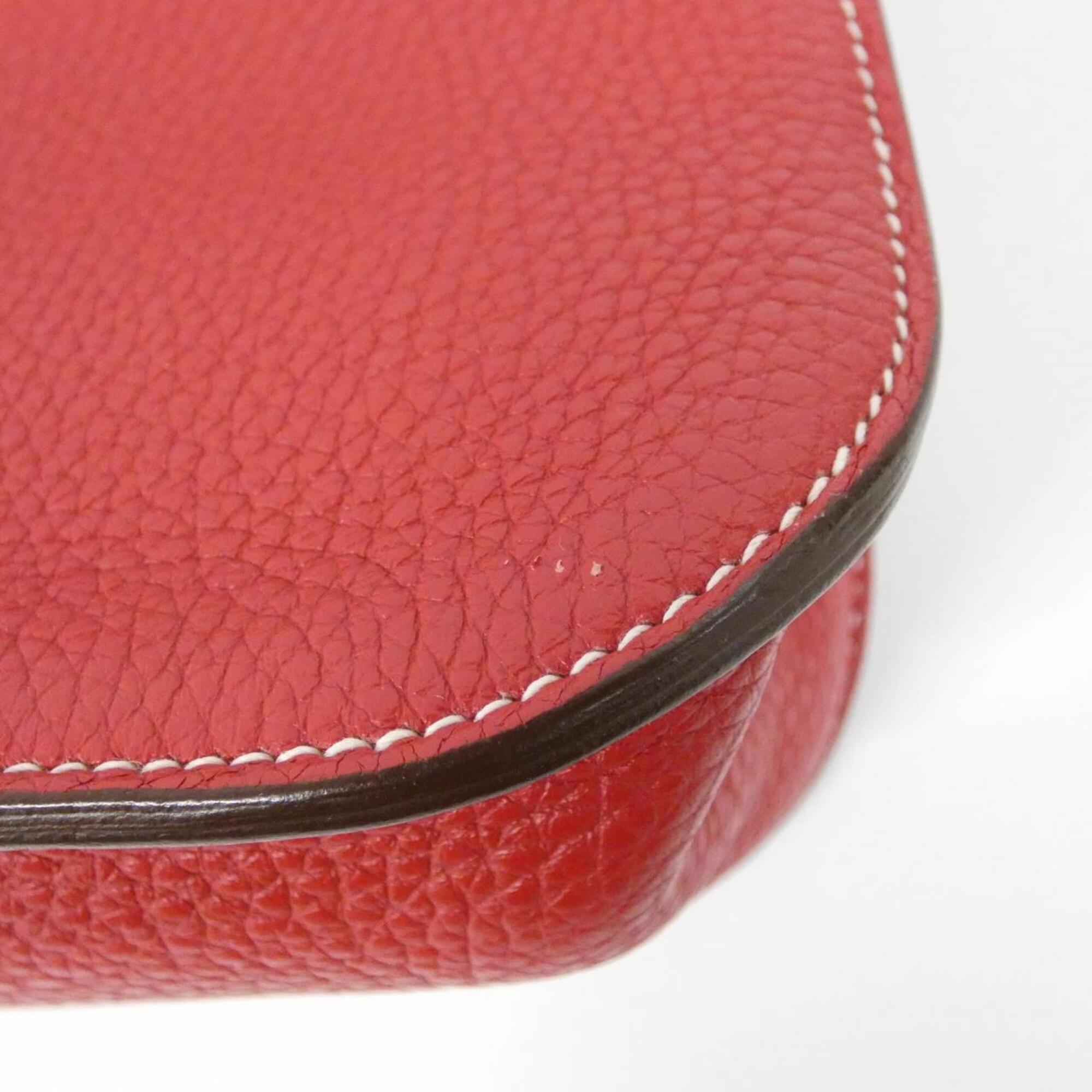 Hermes Rouge Casaque Taurillon Clemence Leather Handbag (Pre-Owned)