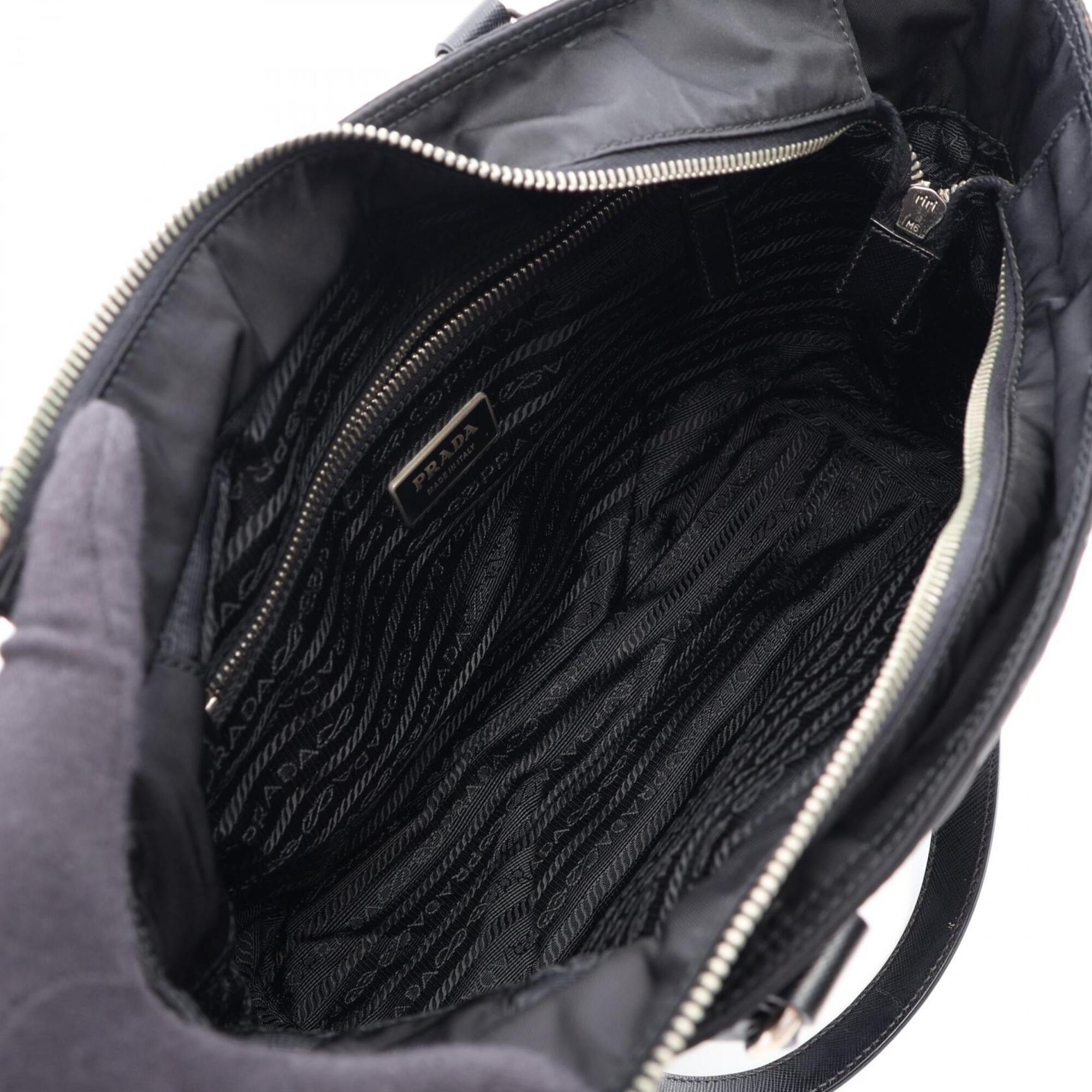 Prada Black Nylon Leather Tote Bag (Pre-Owned)