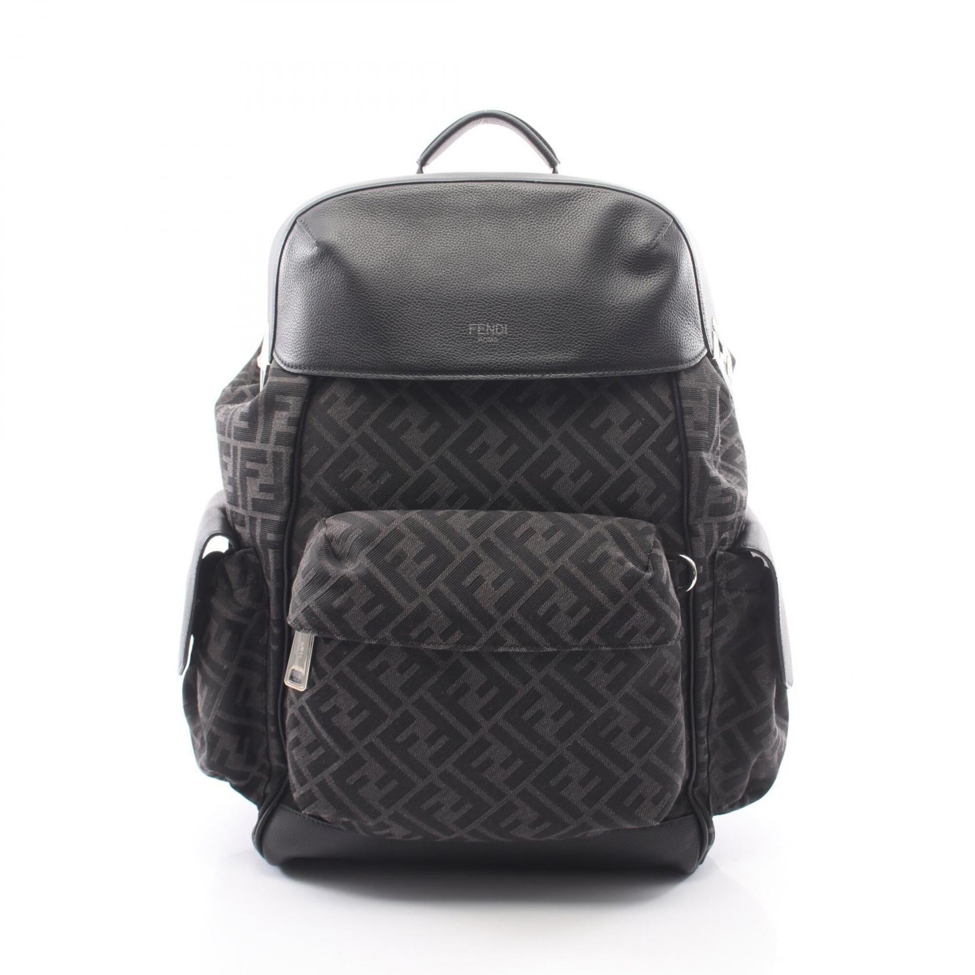 Fendi Black Gray Canvas Leather Backpack (Pre-Owned)