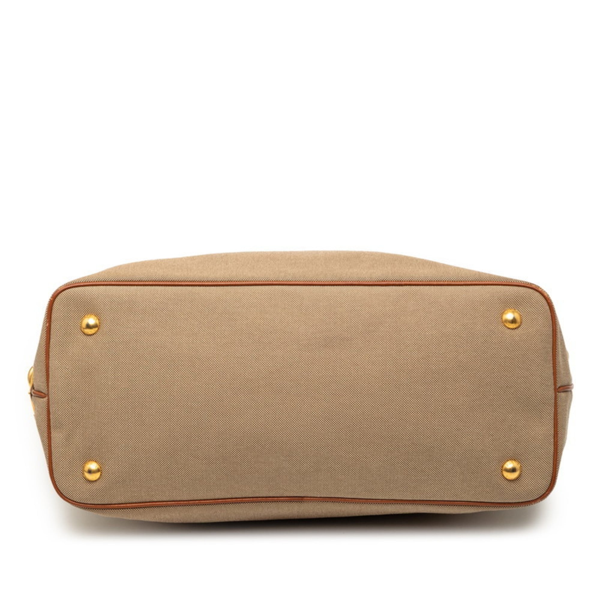 Prada Beige Brown Canvas Leather Shoulder Bag Tote Bag (Pre-Owned)