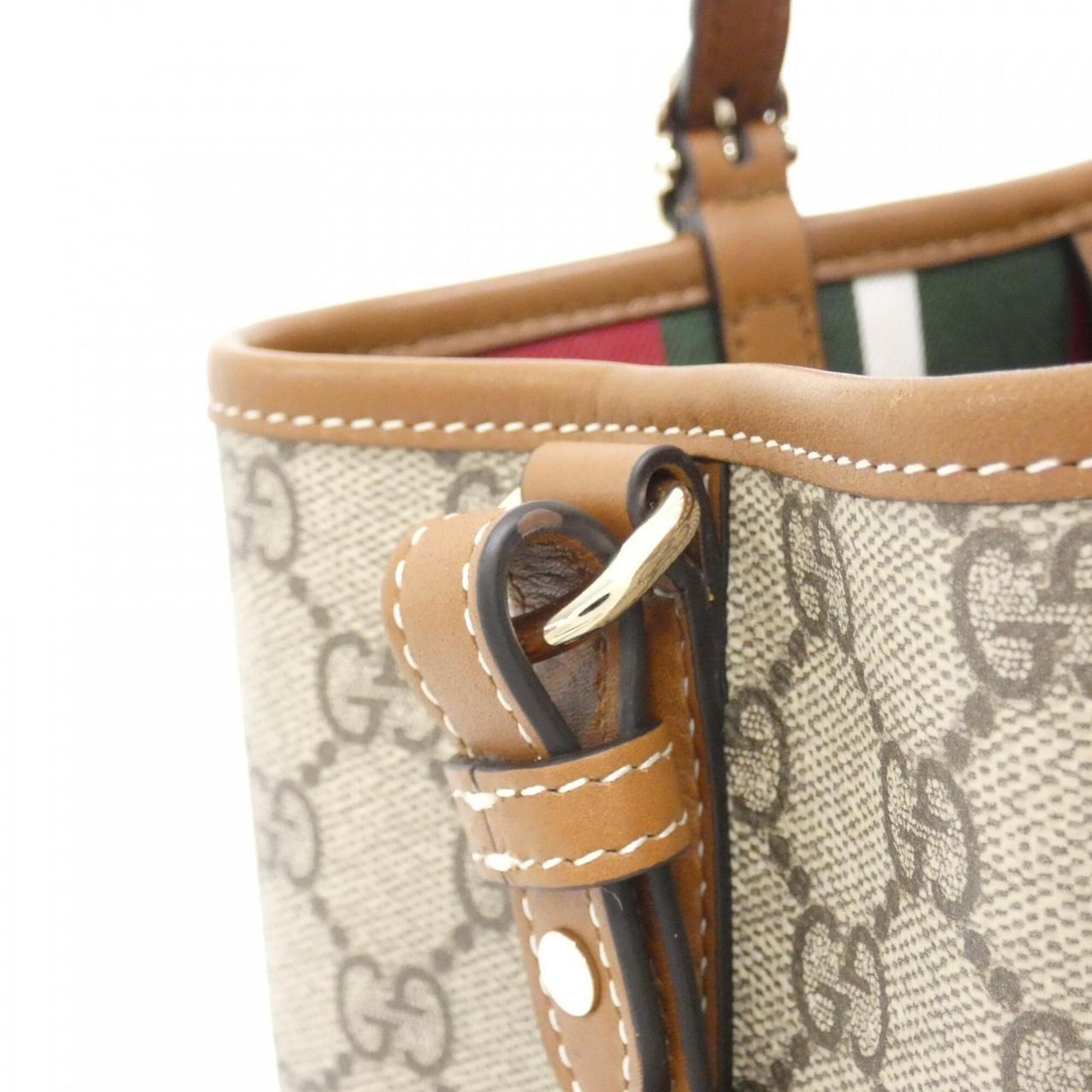 Gucci Beige Dark Brown Coated Canvas Leather Handbag (Pre-Owned)