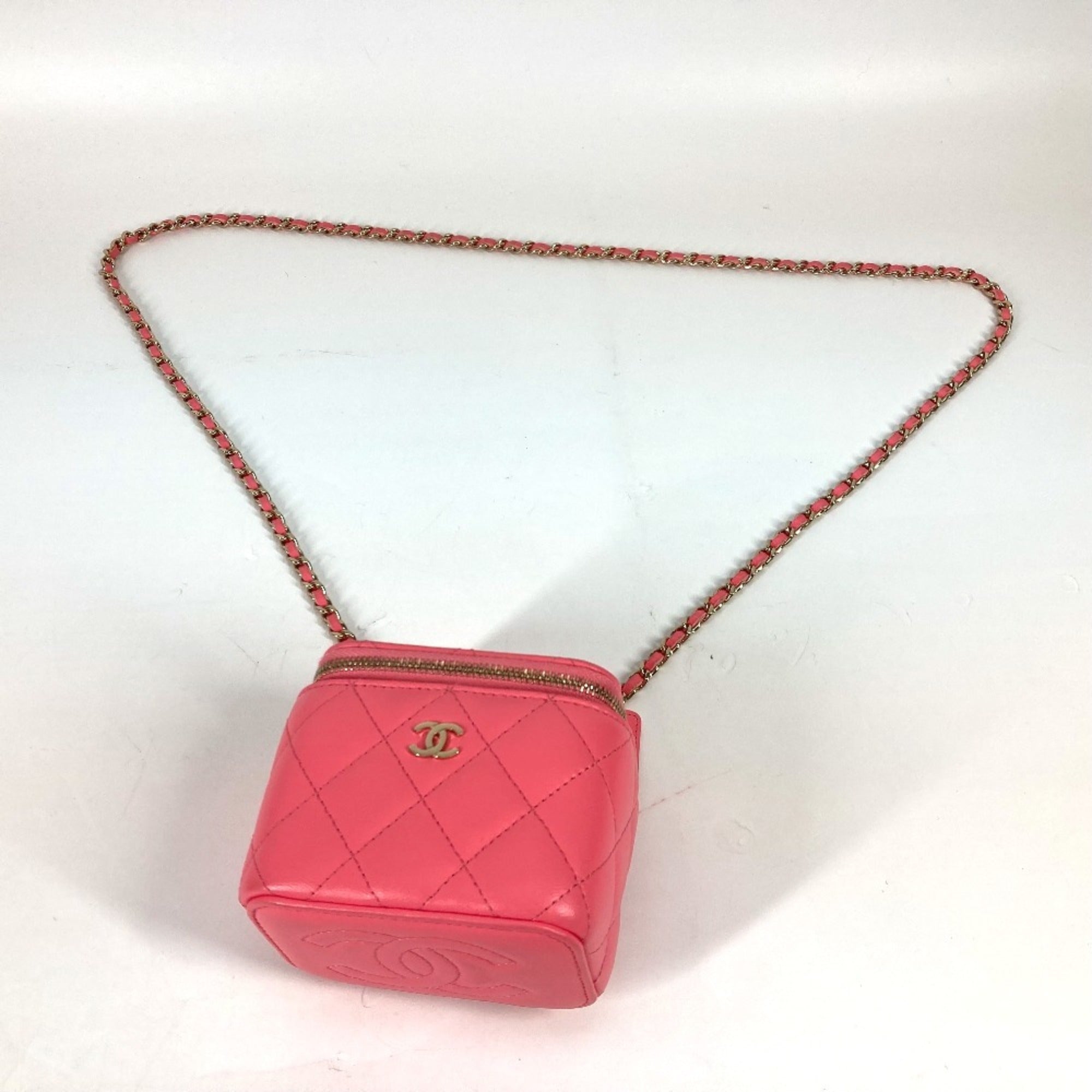 Chanel Pink Leather Shoulder Bag Vanity Bag (Pre-Owned)