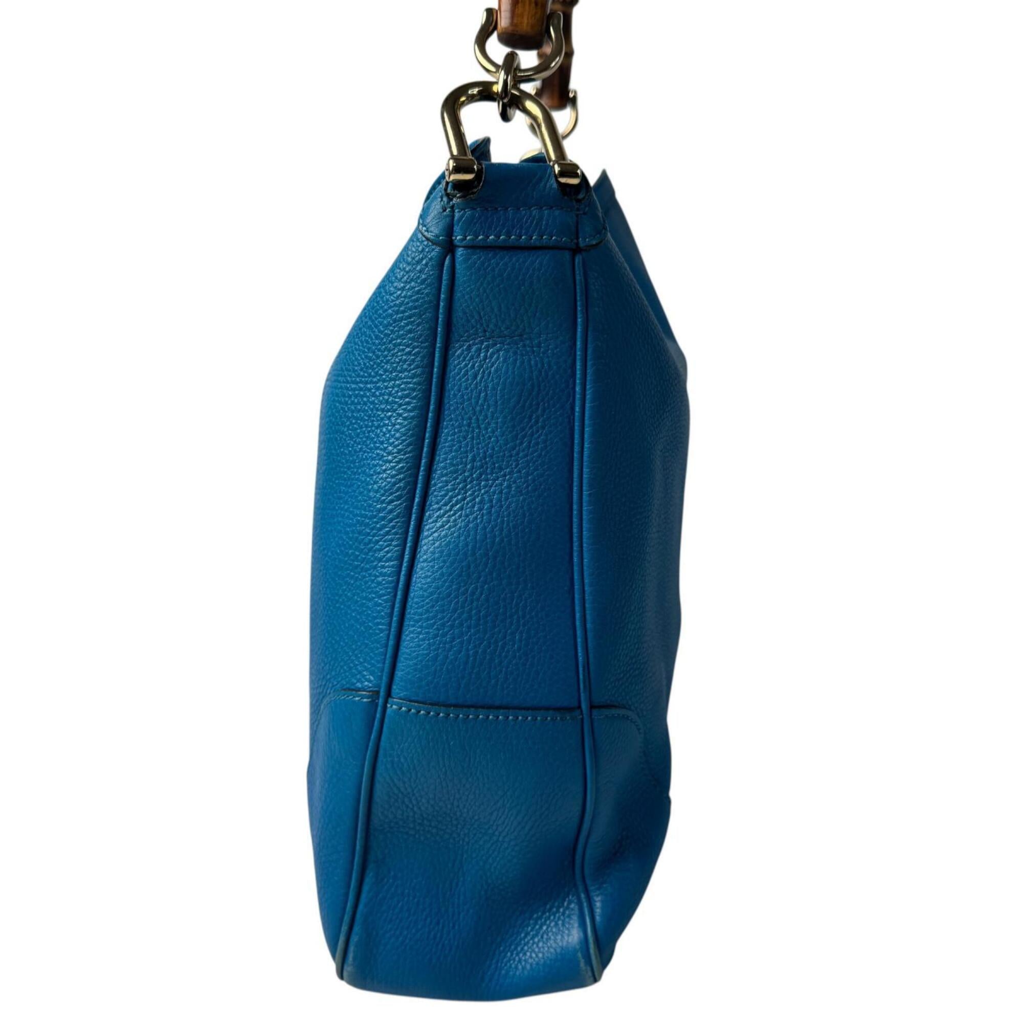 Gucci Blue Leather Bamboo Handbag Shoulder Bag (Pre-Owned)