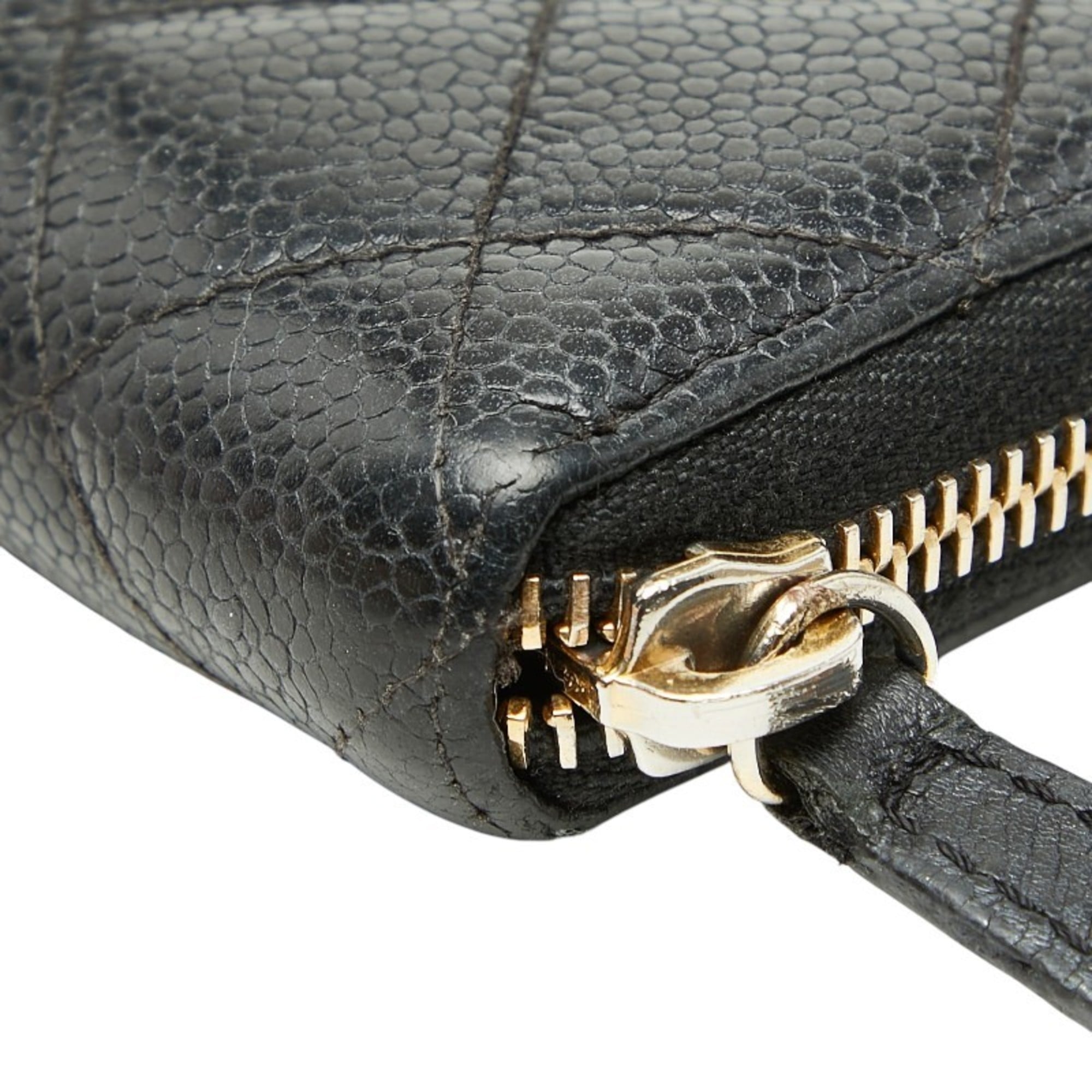 Chanel Matelasse Black Grained Calfskin Long Wallet (Bi-Fold) (Pre-Owned)