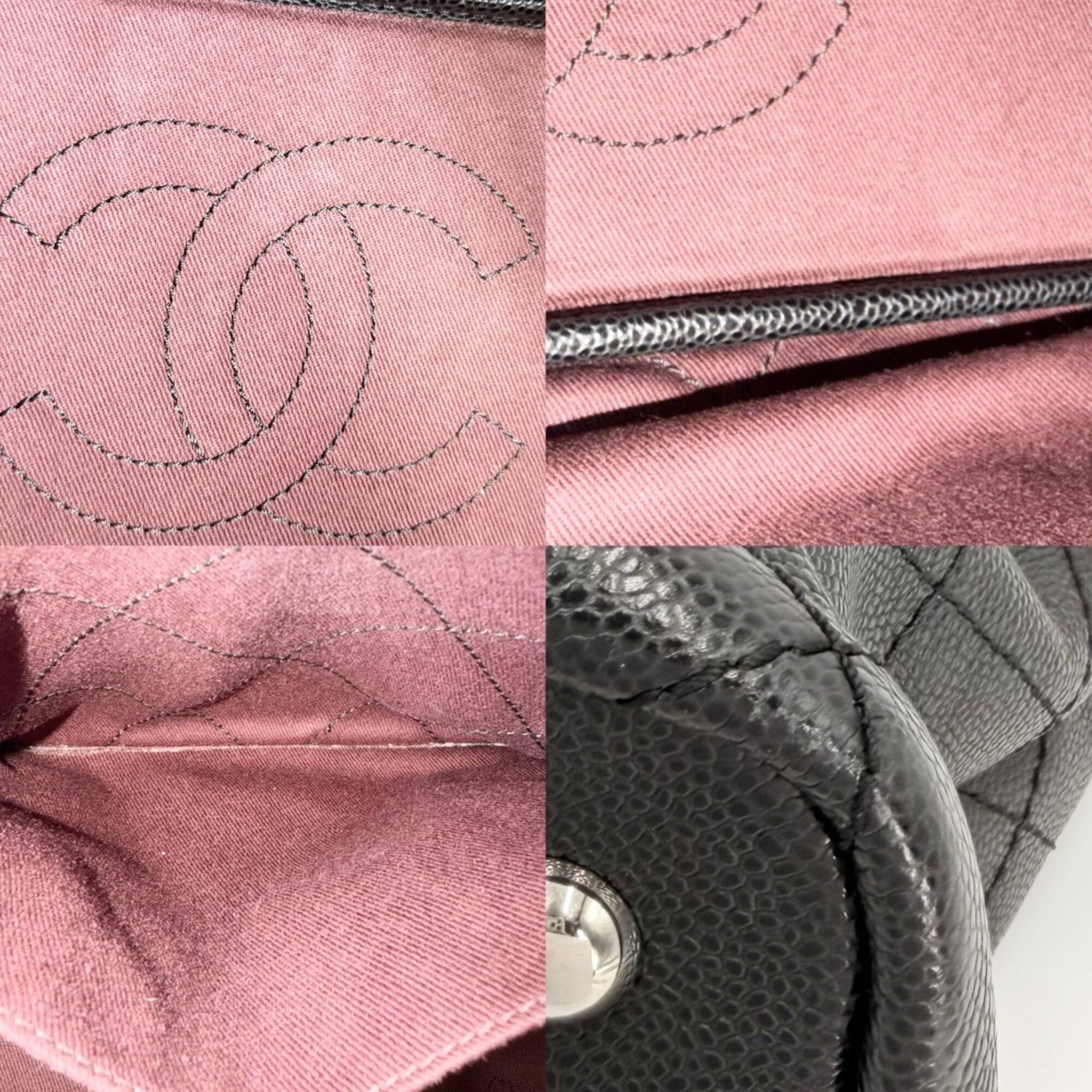 Chanel Black Leather Grained Calfskin Handbag Tote Bag (Pre-Owned)