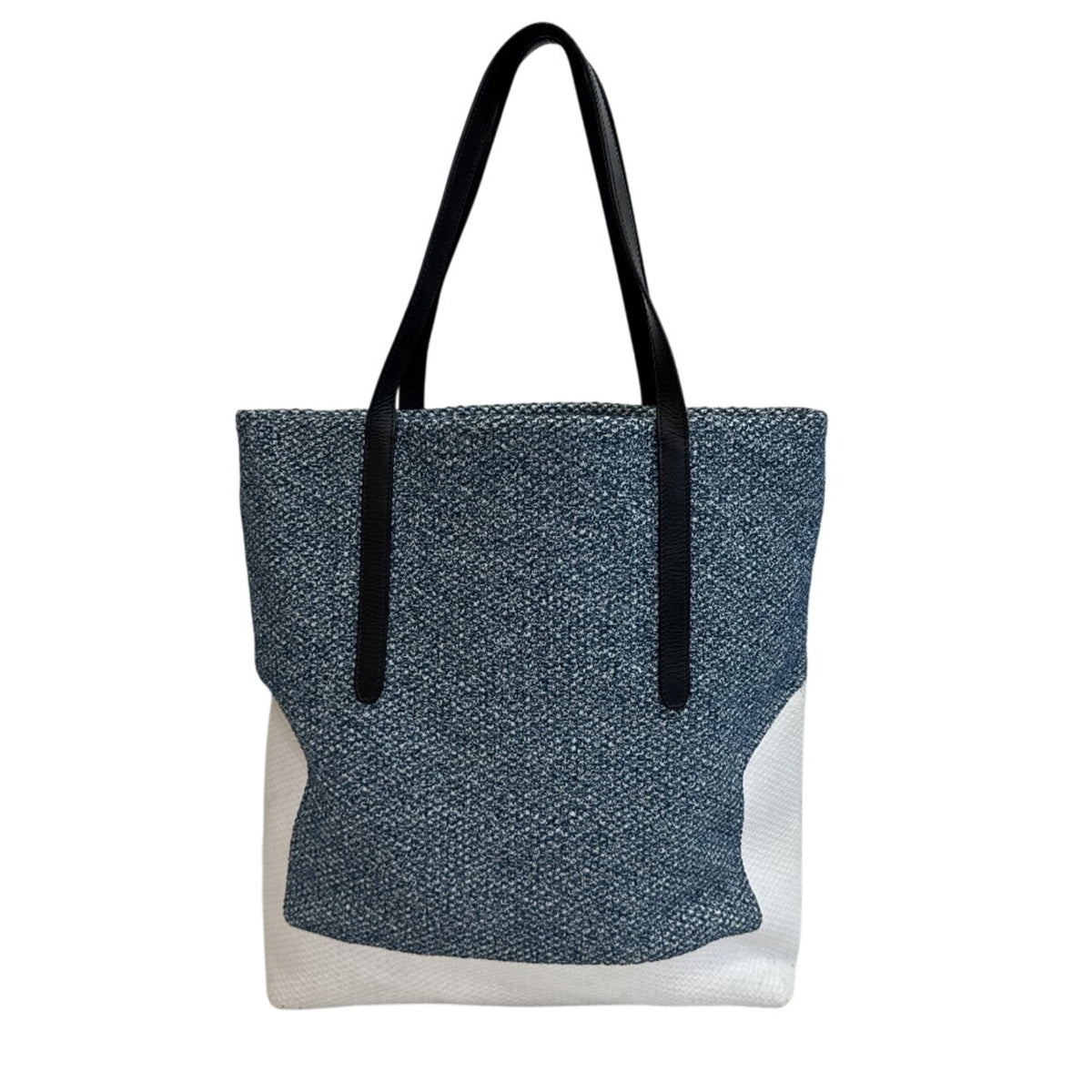 Jimmy Choo Black Blue White Cotton Denim Leather Shoulder Bag Tote Bag (Pre-Owned)