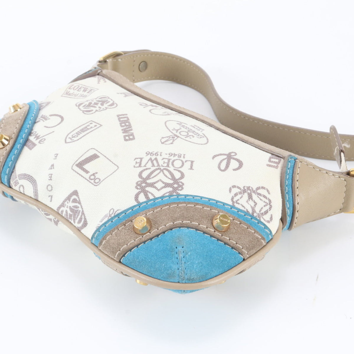 Loewe Beige Blue Leather Canvas Handbag Shoulder Bag Tote Bag (Pre-Owned)
