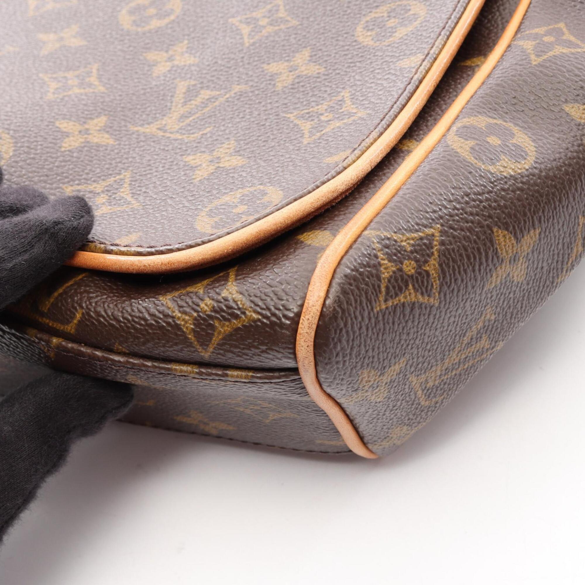 Louis Vuitton Brown Leather Coated Canvas Handbag Shoulder Bag (Pre-Owned)