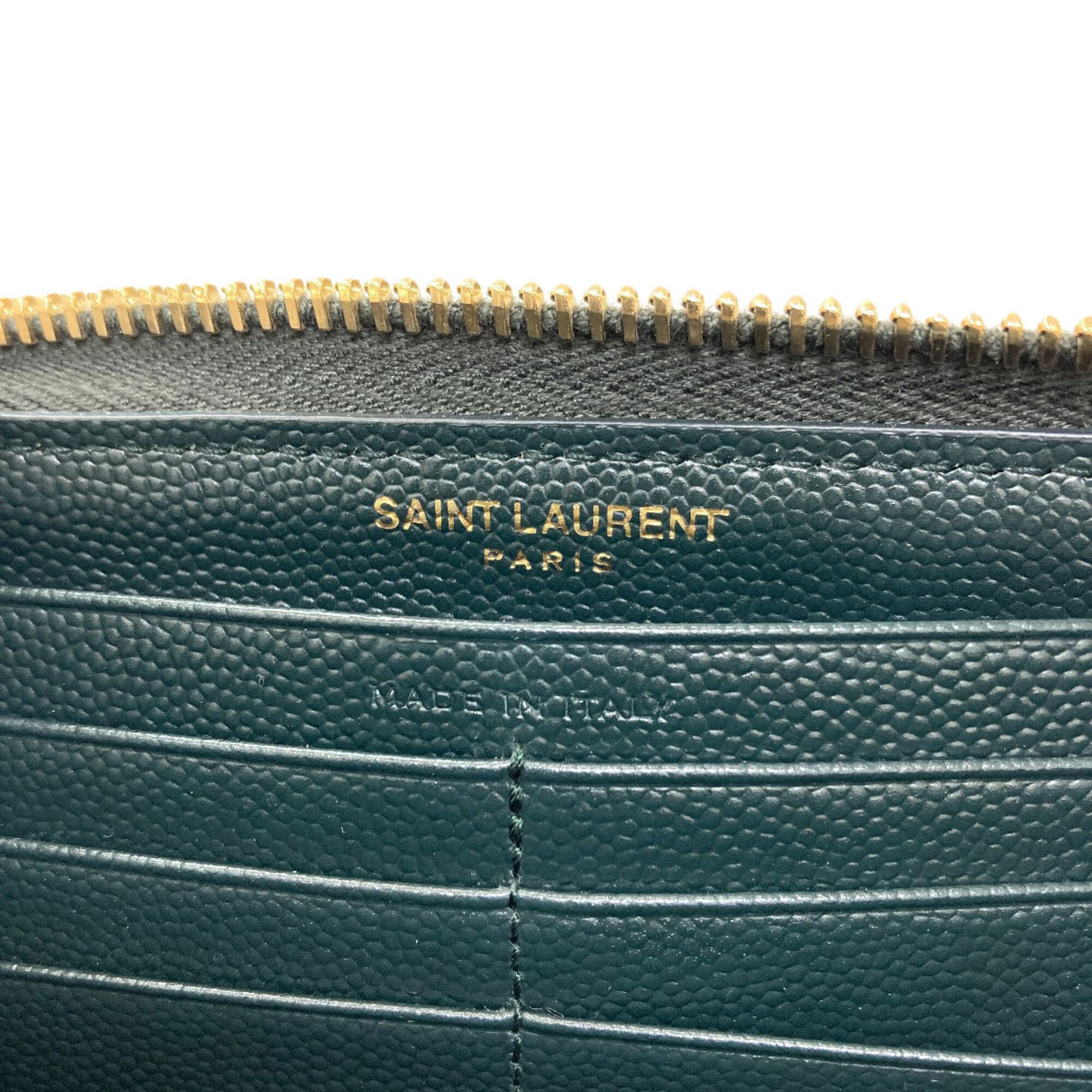 Saint Laurent Dark Green Leather Long Wallet (Bi-Fold) (Pre-Owned)