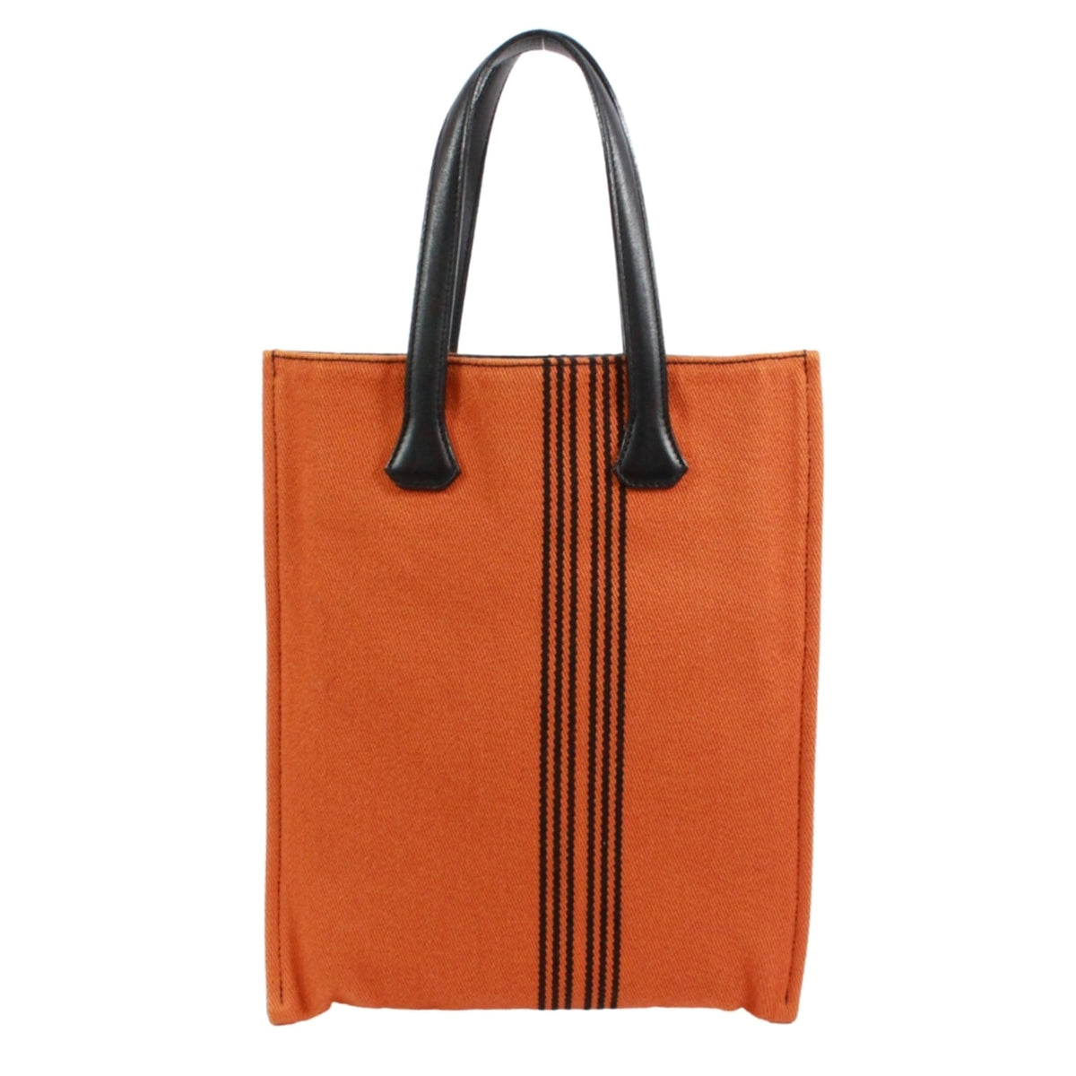 Hermes Black Orange Leather Canvas Tote Bag (Pre-Owned)