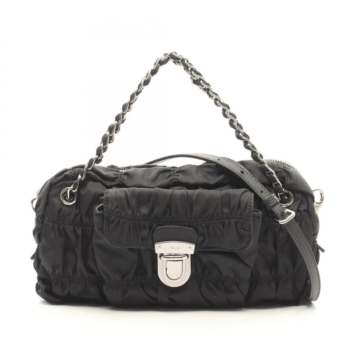 Prada Black Nylon Leather Handbag (Pre-Owned)