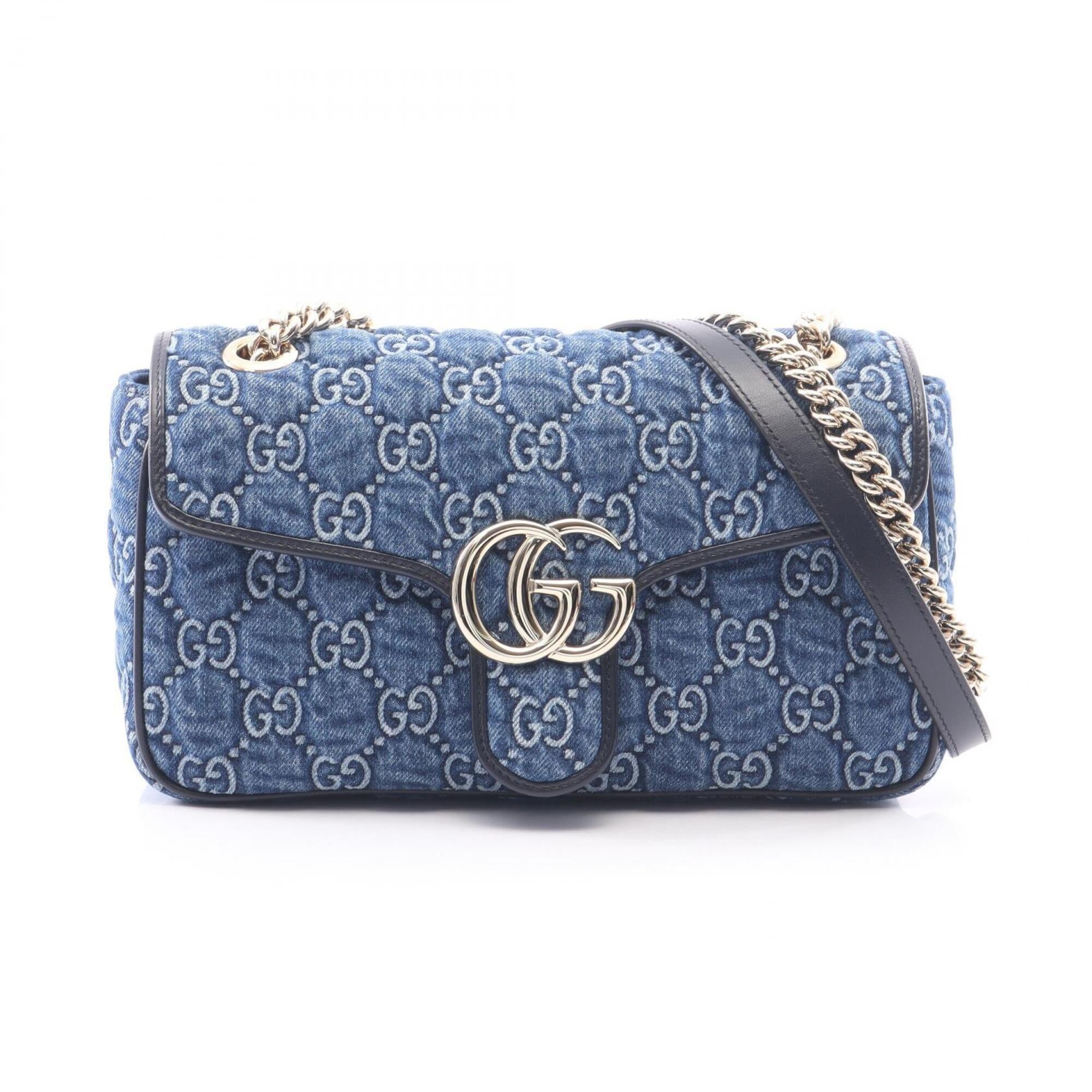 Gucci Black Navy Denim Leather Handbag Shoulder Bag (Pre-Owned)