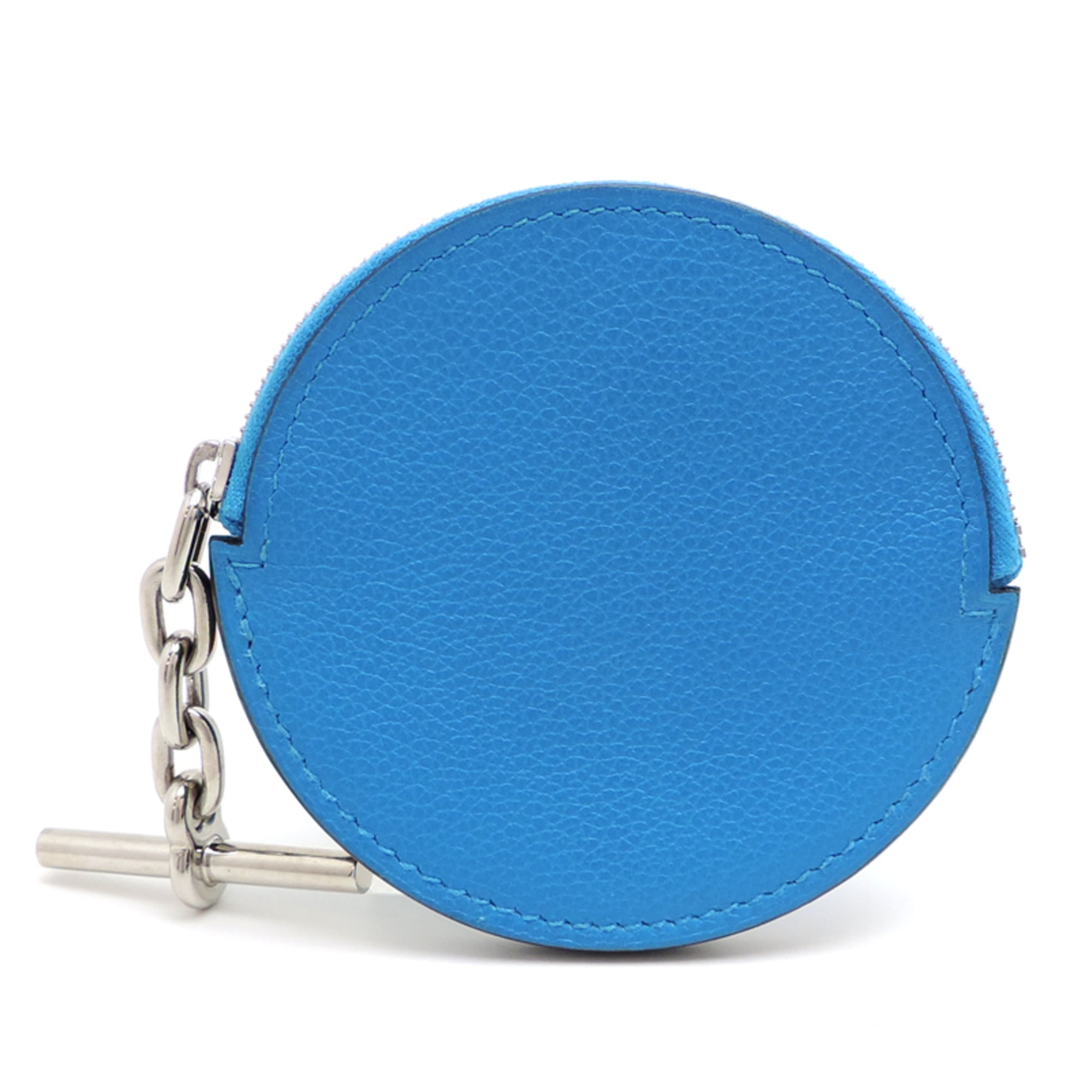 Hermes Silver Blue Chevre Leather Metal Coin Purse/Coin Case (Pre-Owned)