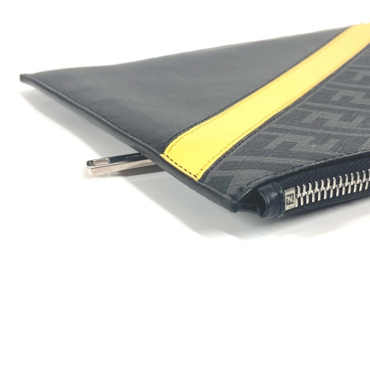 Fendi Black Gray Yellow Leather Clutch Bag Pouch (Pre-Owned)
