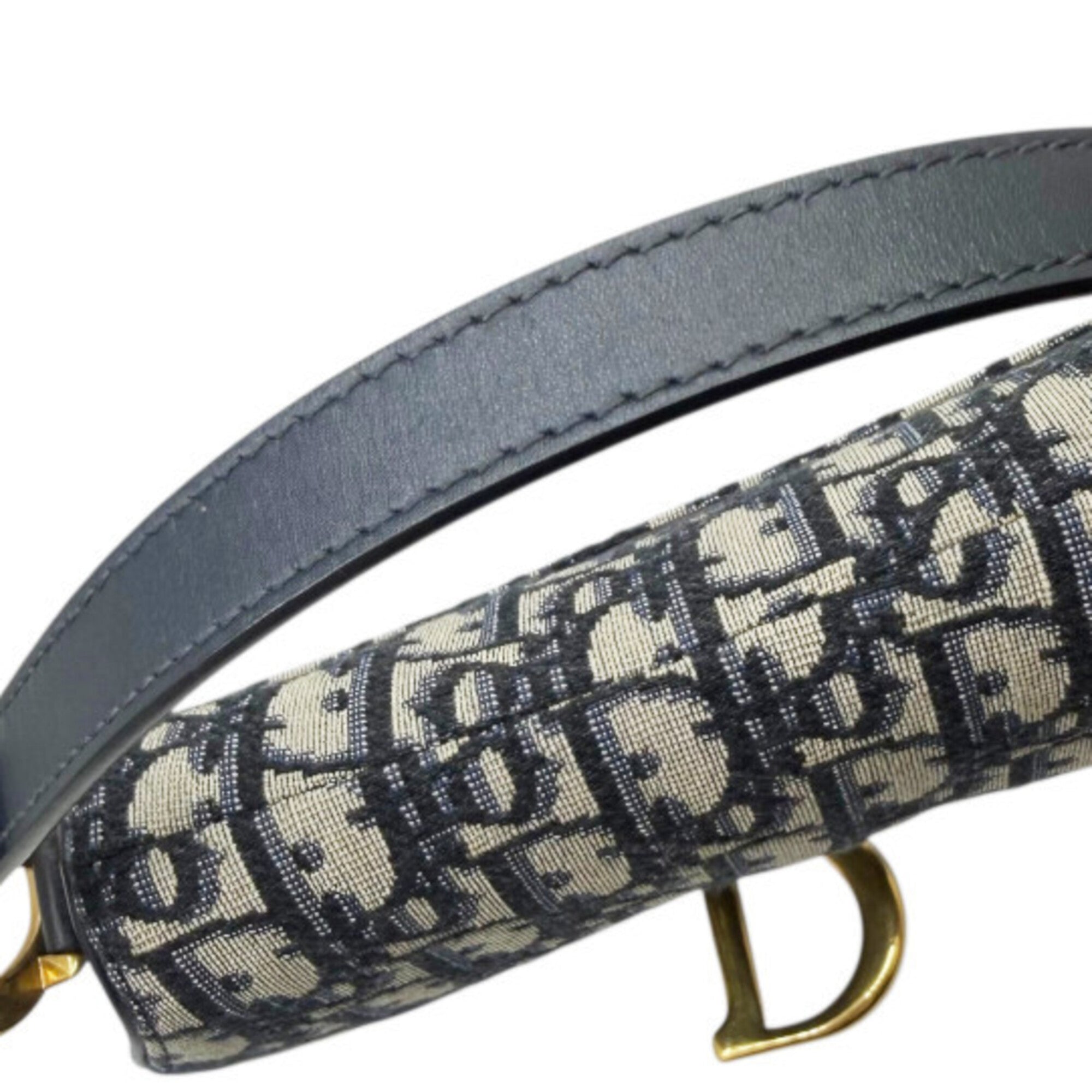 Christian Dior Navy Canvas Leather Handbag Saddle Bag (Pre-Owned)