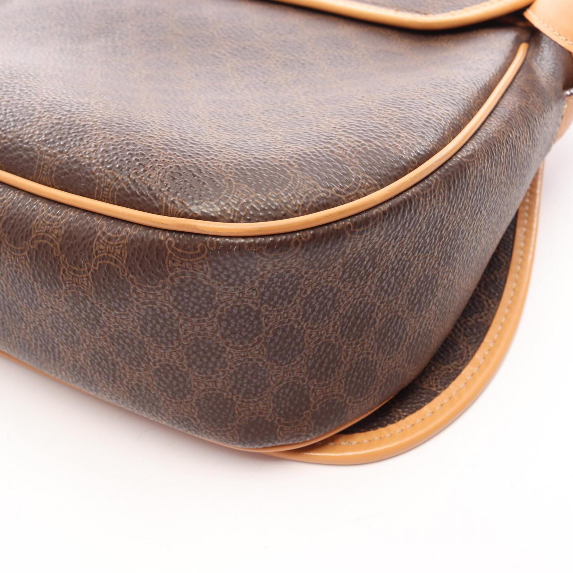 Celine Brown Coated Canvas Leather Handbag Shoulder Bag (Pre-Owned)