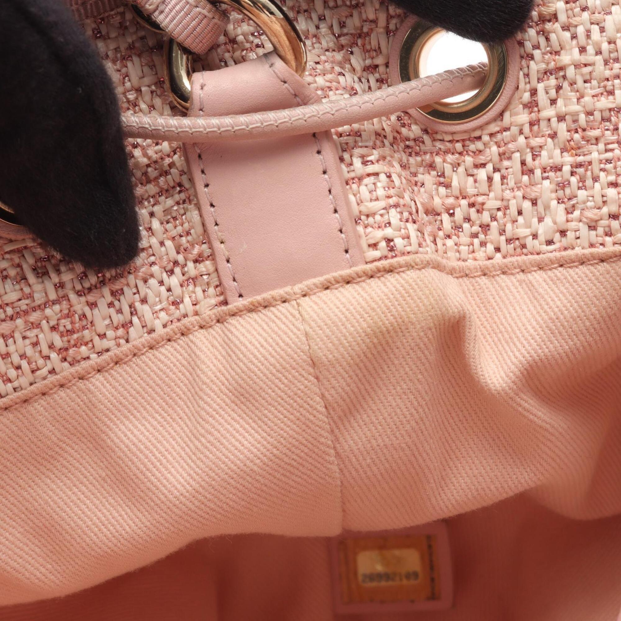 Chanel Pink Leather Straw Handbag Shoulder Bag (Pre-Owned)