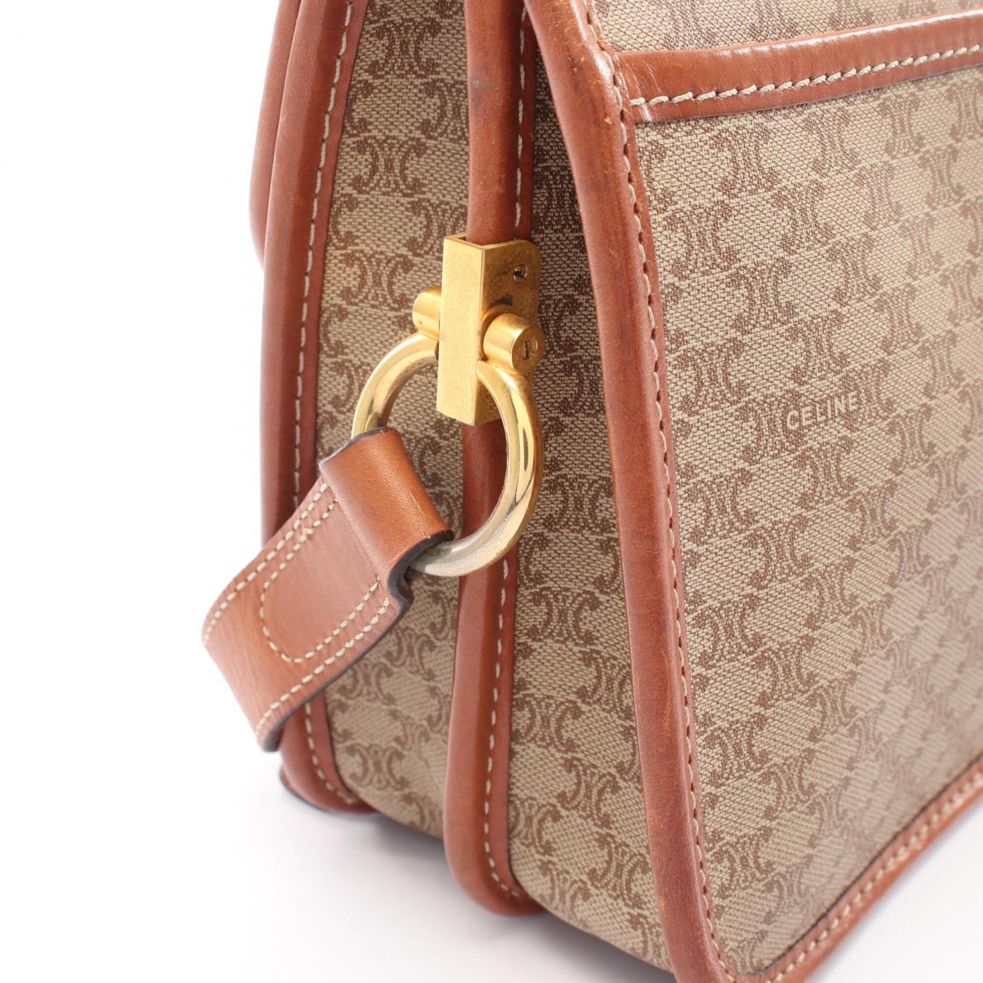 Celine Beige Brown Coated Canvas Leather Handbag Shoulder Bag (Pre-Owned)