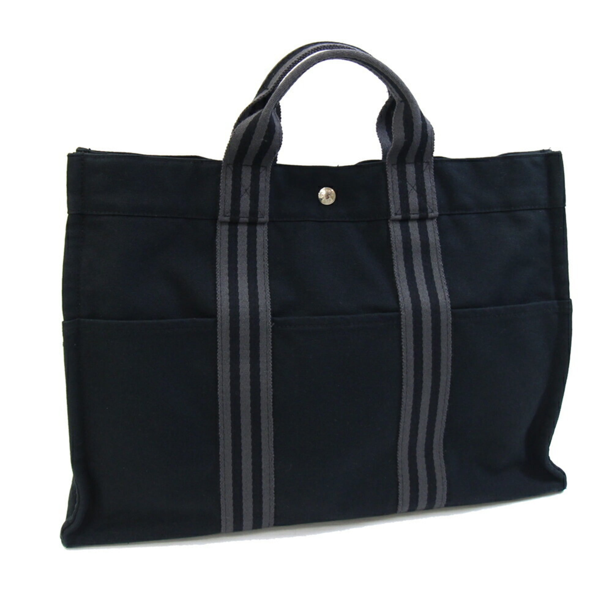 Hermes Black Canvas Handbag Tote Bag (Pre-Owned)