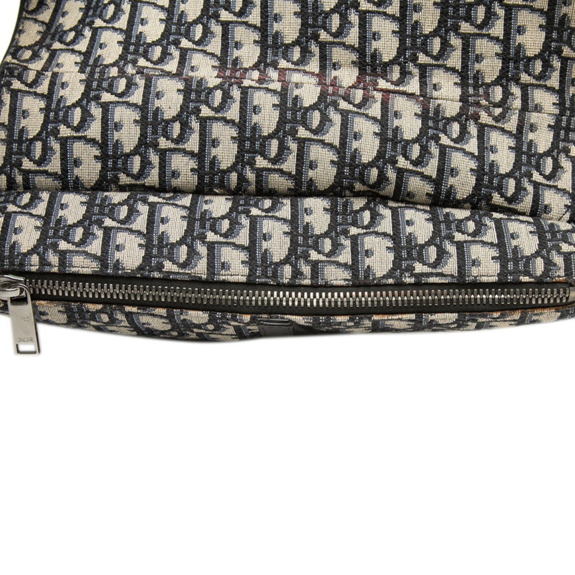 Christian Dior Beige Navy Canvas Leather Saddle Bag Shoulder Bag Sling Bag (Pre-Owned)