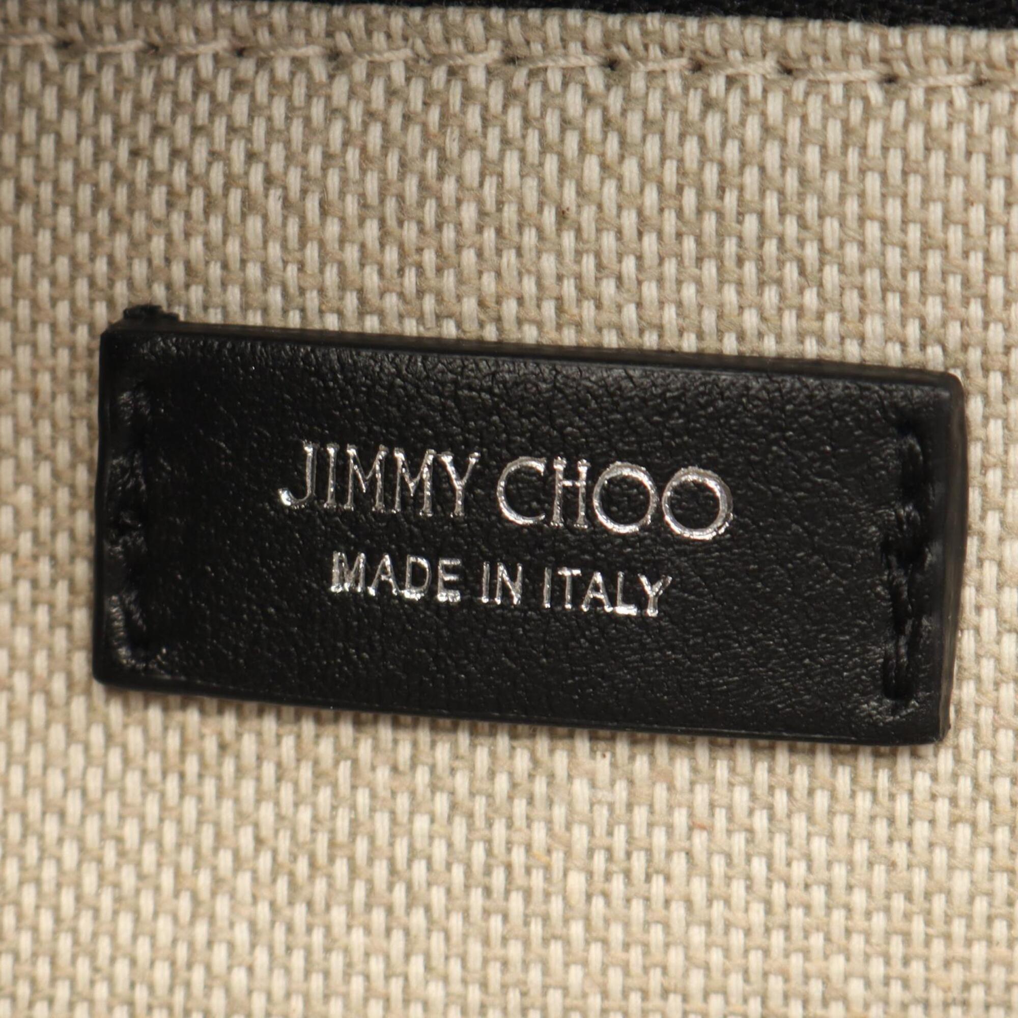 Jimmy Choo Black Ivory Canvas Leather Handbag Tote Bag (Pre-Owned)